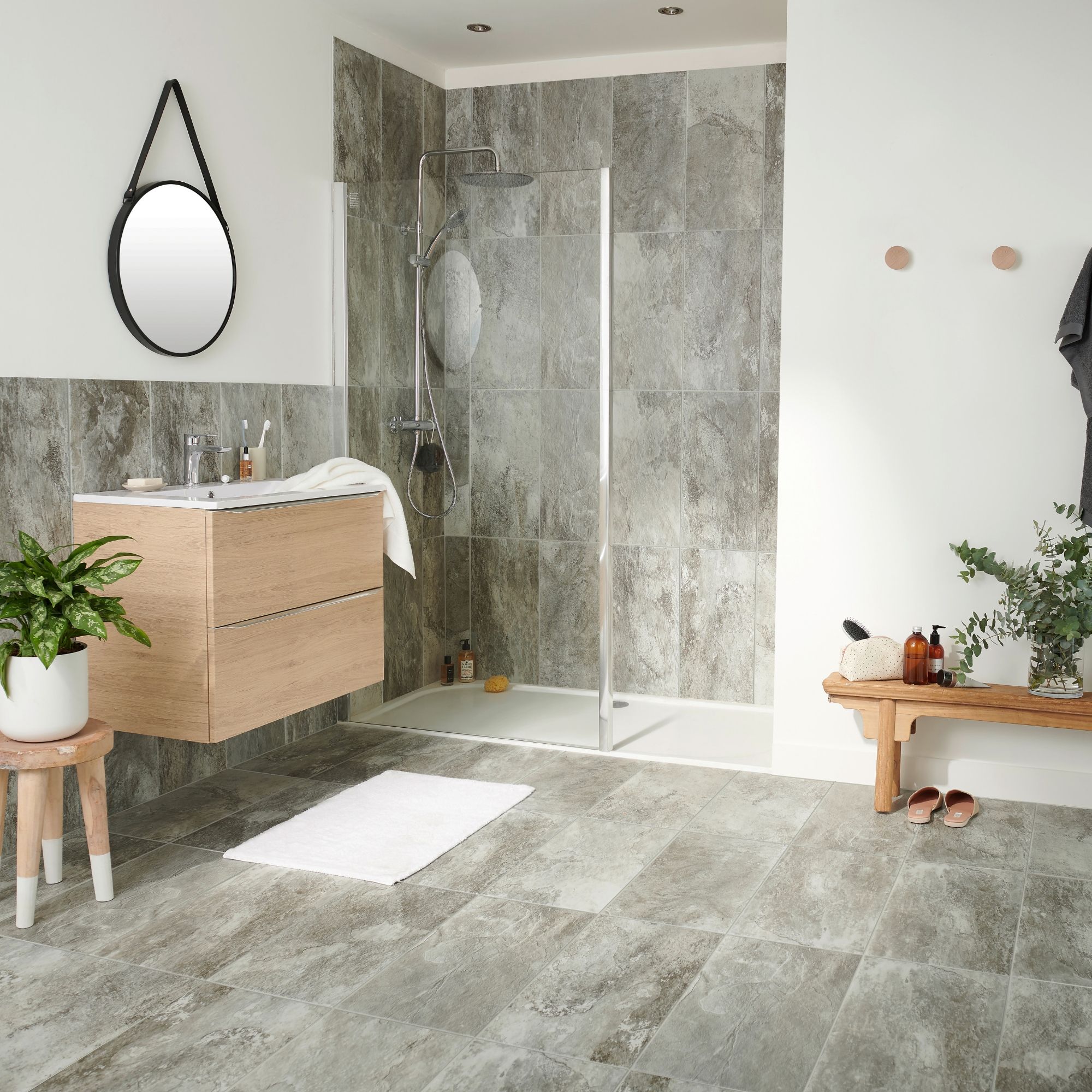 Shaded slate Grey Matt Stone effect Porcelain Wall & floor Tile, Pack of 6, (L)600mm (W)300mm