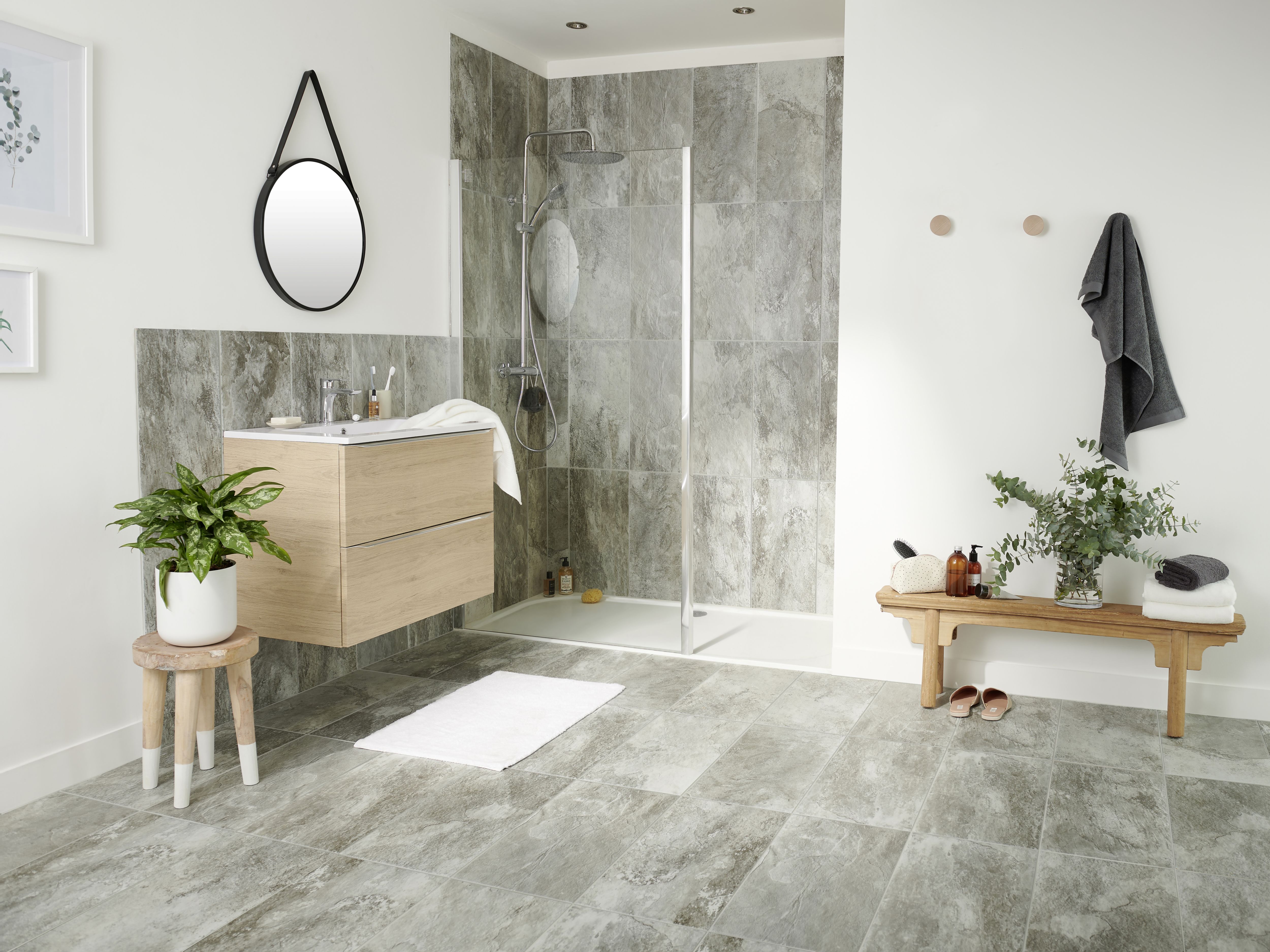 Shaded slate Grey Matt Stone effect Porcelain Wall & floor Tile, Pack of 6, (L)600mm (W)300mm