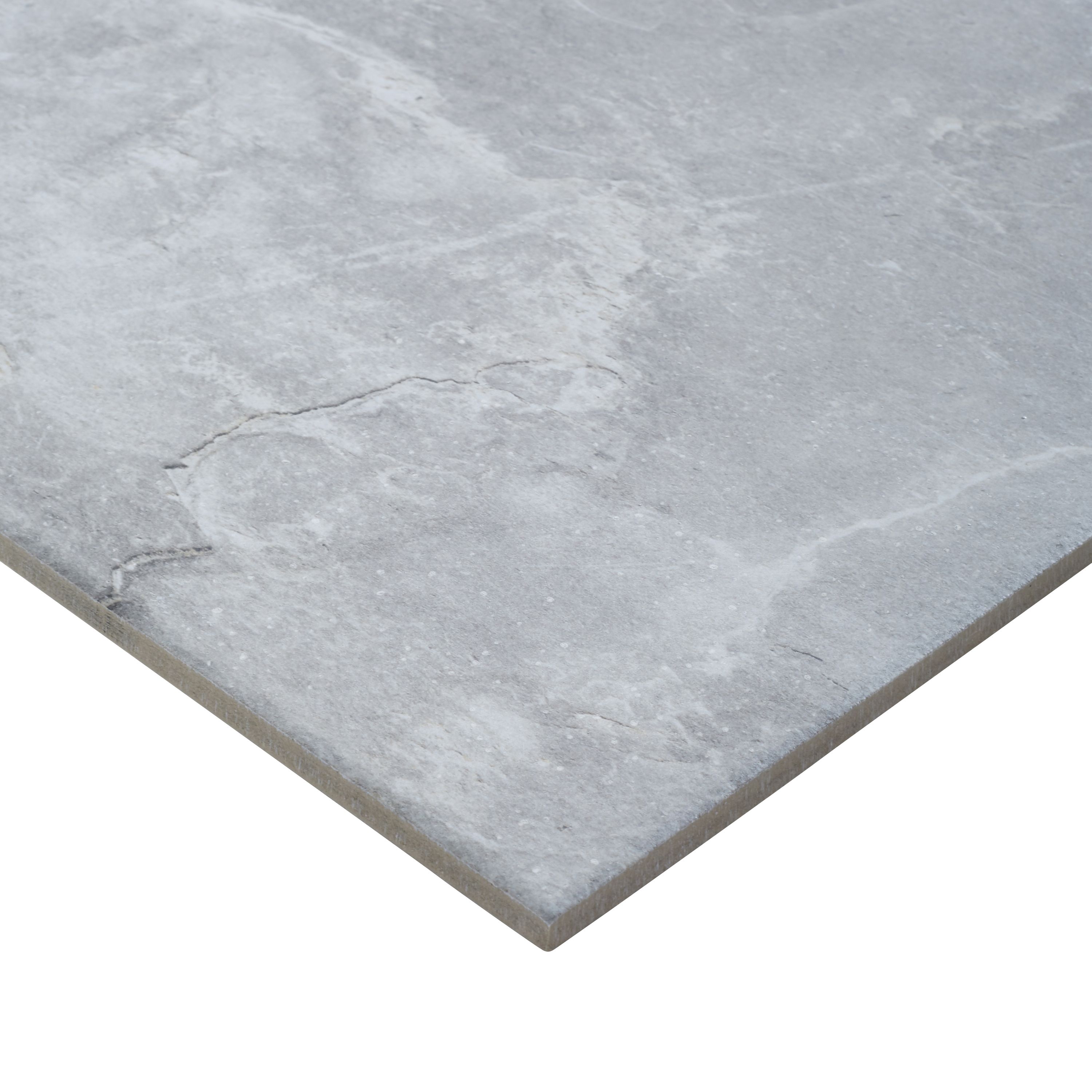 Shaded slate Grey Matt Stone effect Porcelain Wall & floor Tile, Pack of 6, (L)600mm (W)300mm