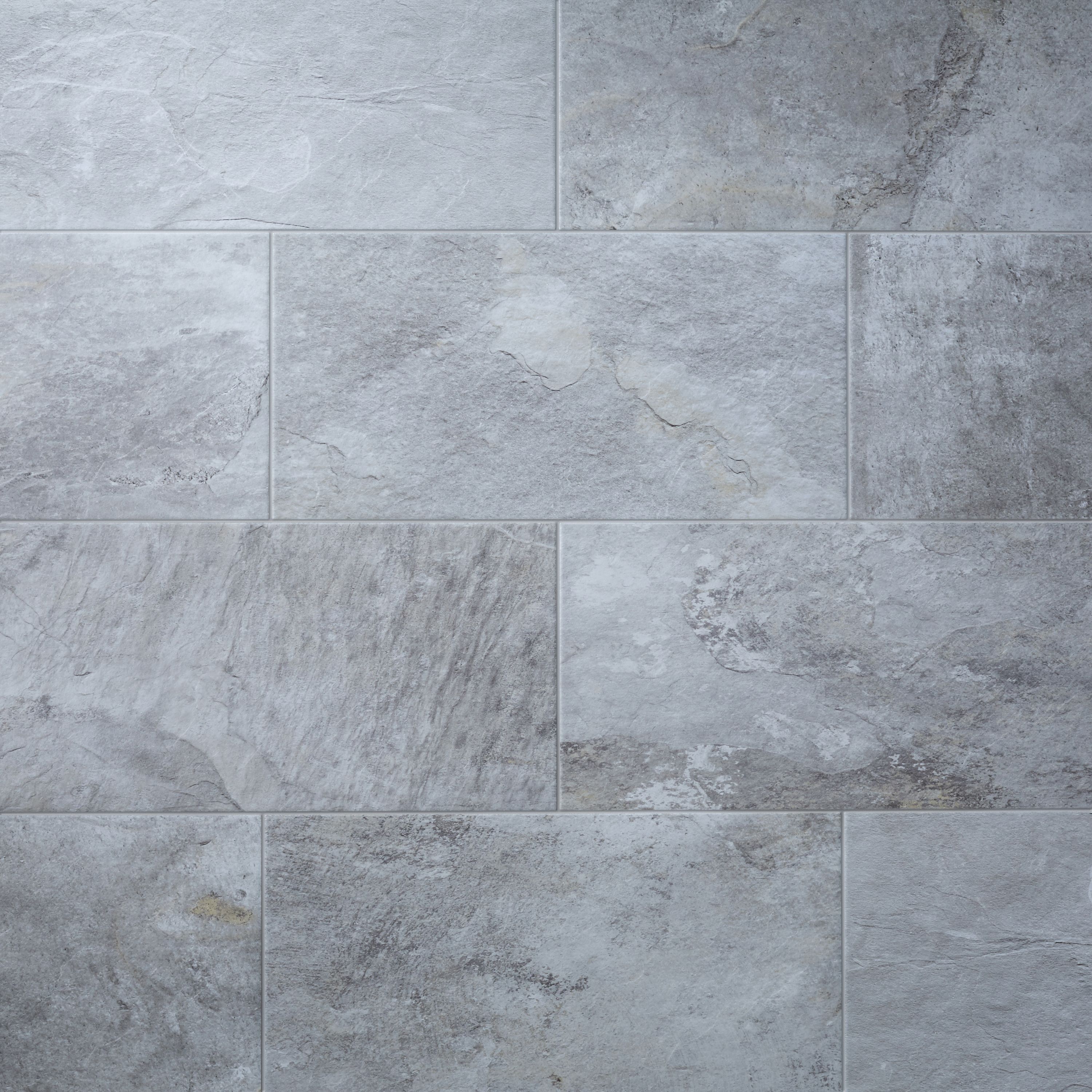 Shaded slate Grey Matt Stone effect Porcelain Wall & floor Tile, Pack of 6, (L)600mm (W)300mm