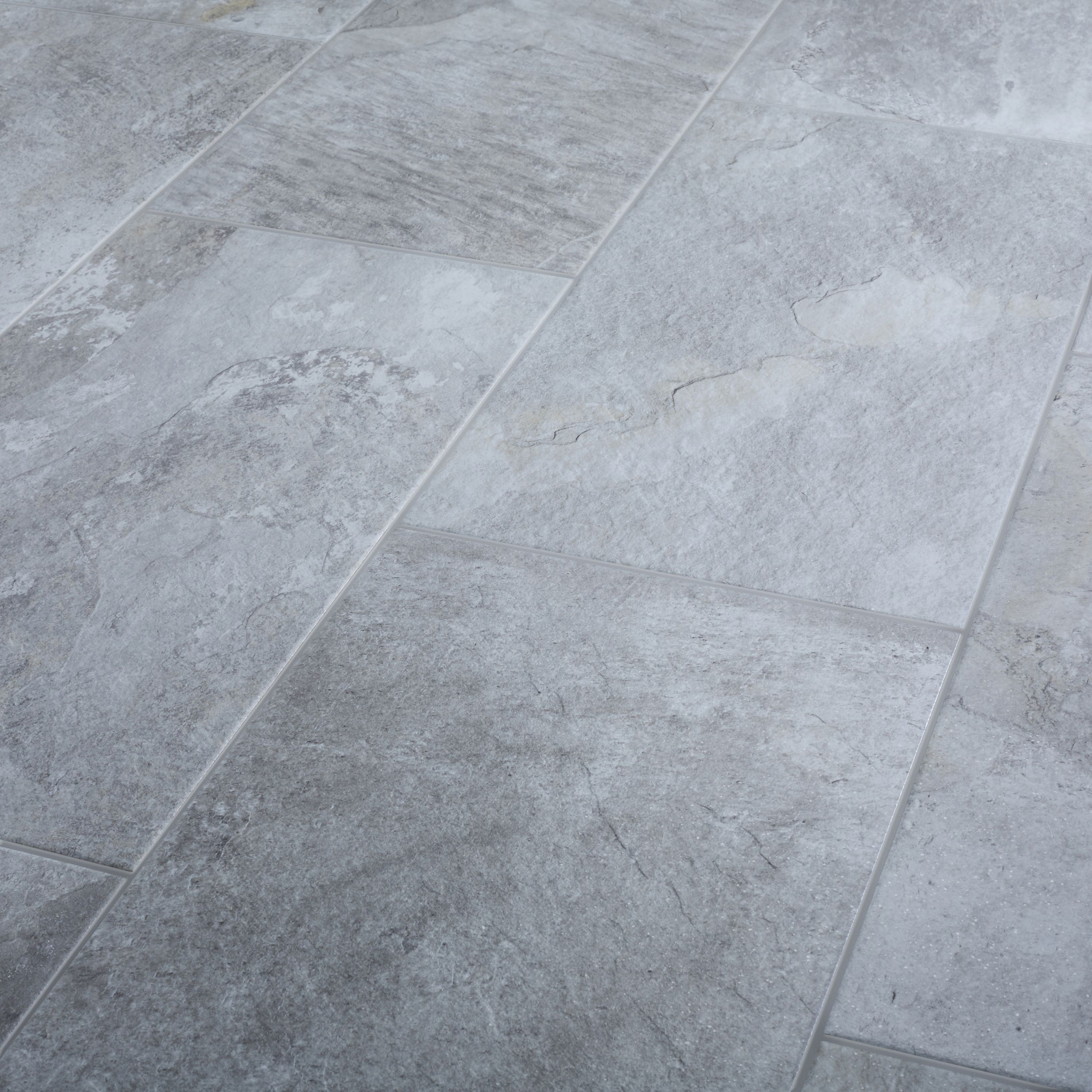 Shaded slate Grey Matt Stone effect Porcelain Wall & floor Tile, Pack of 6, (L)600mm (W)300mm