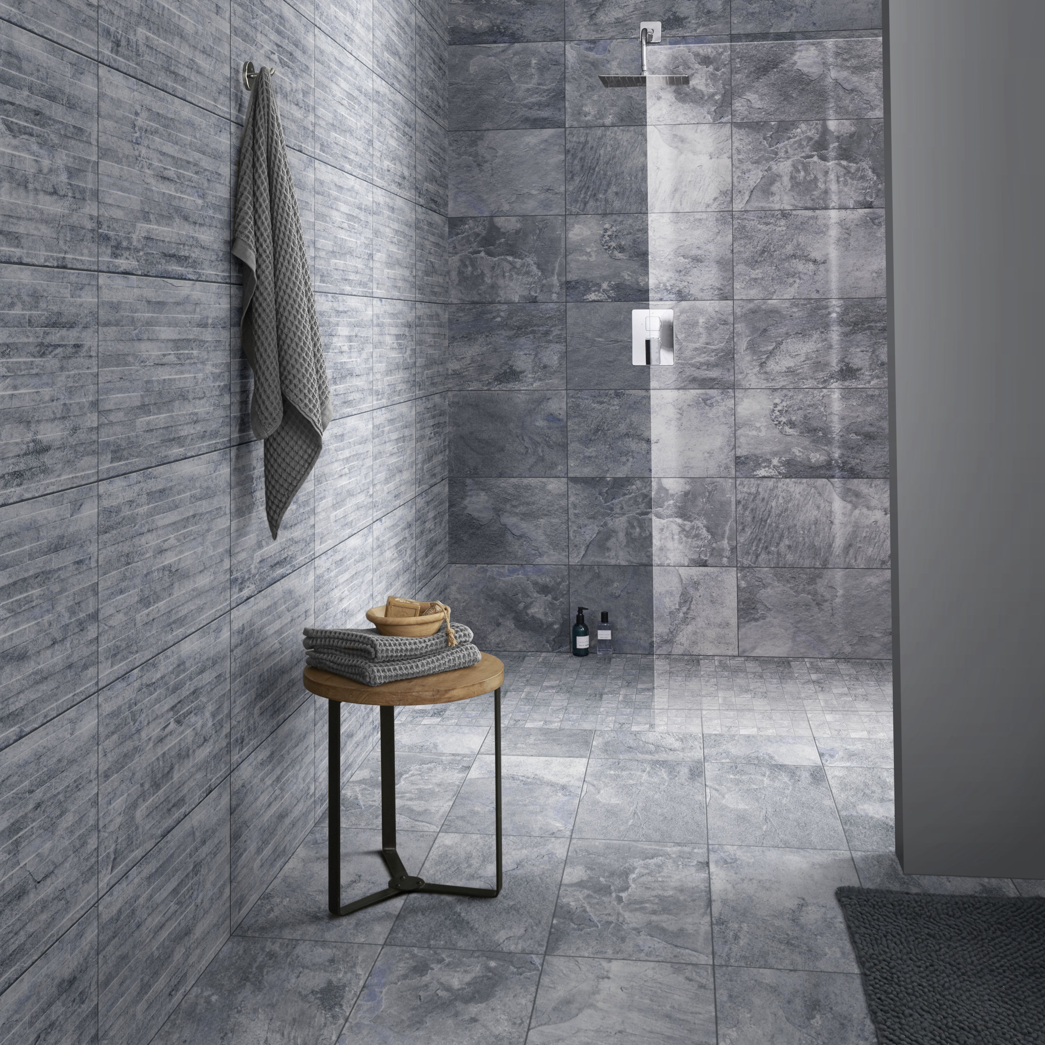 Shaded slate Grey Matt Stone effect Porcelain Wall & floor Tile, Pack of 6, (L)600mm (W)300mm