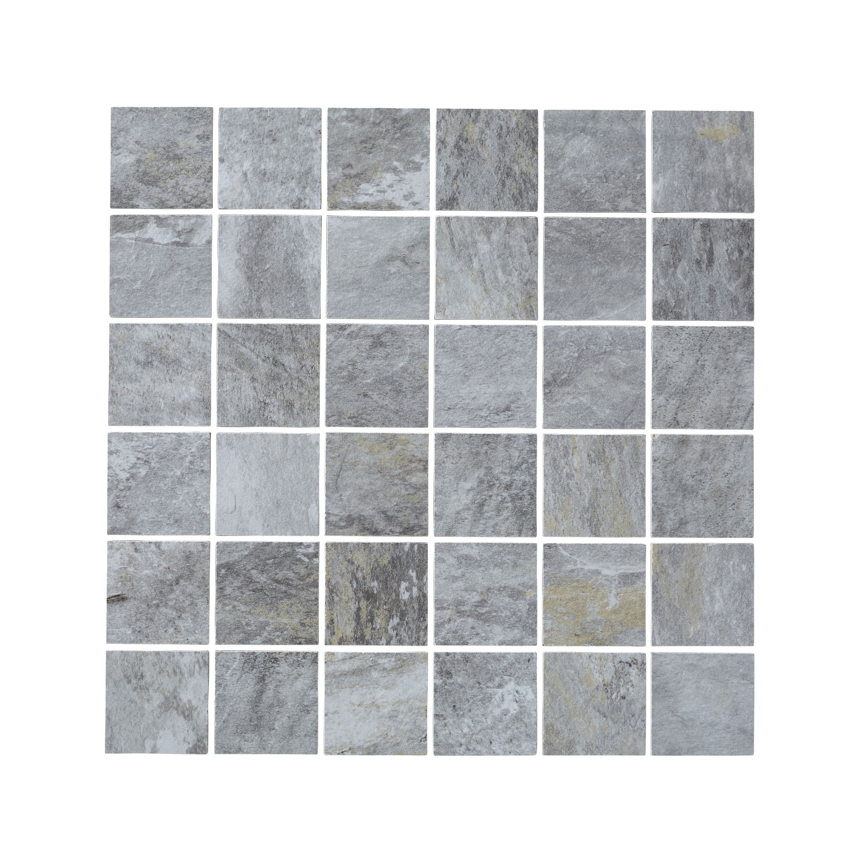 Shaded slate Grey Porcelain Mosaic tile sheet, (L)300mm (W)300mm