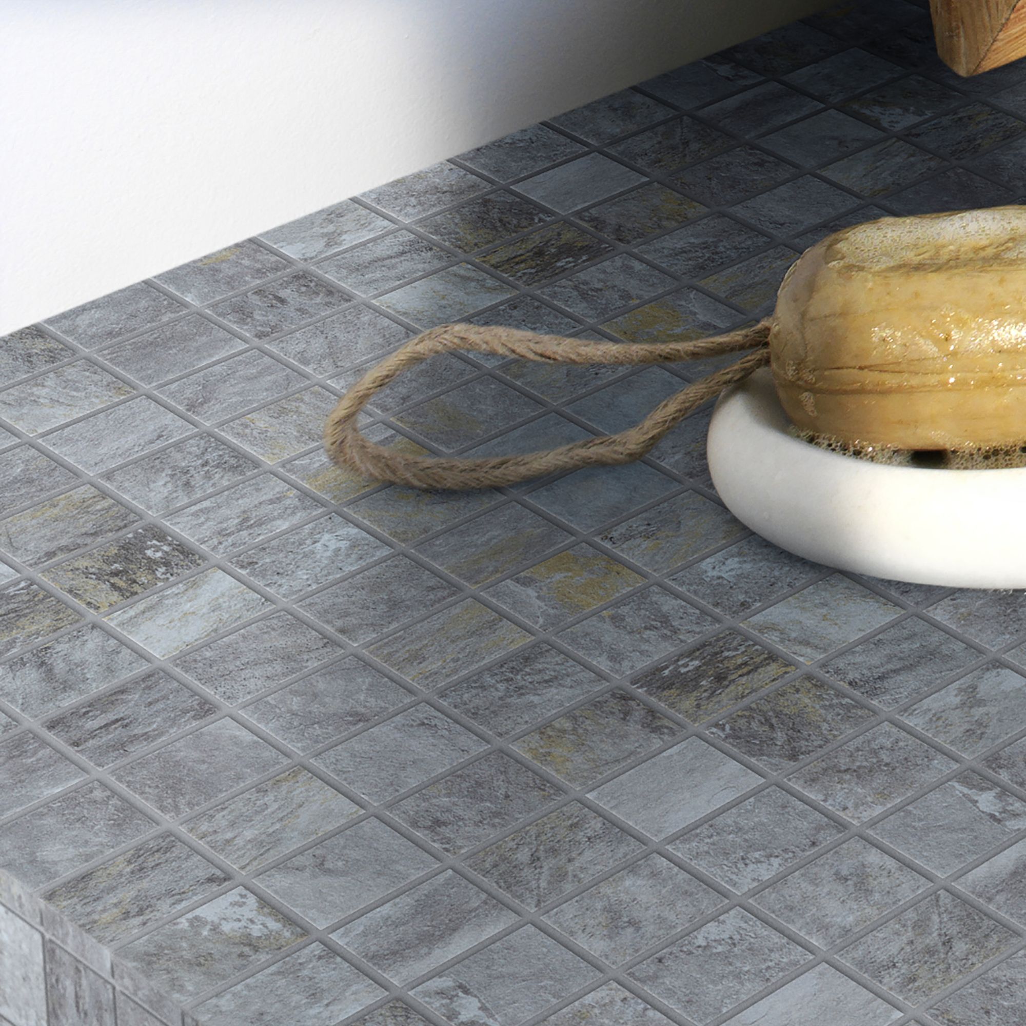 Shaded slate Grey Porcelain Mosaic tile sheet, (L)300mm (W)300mm