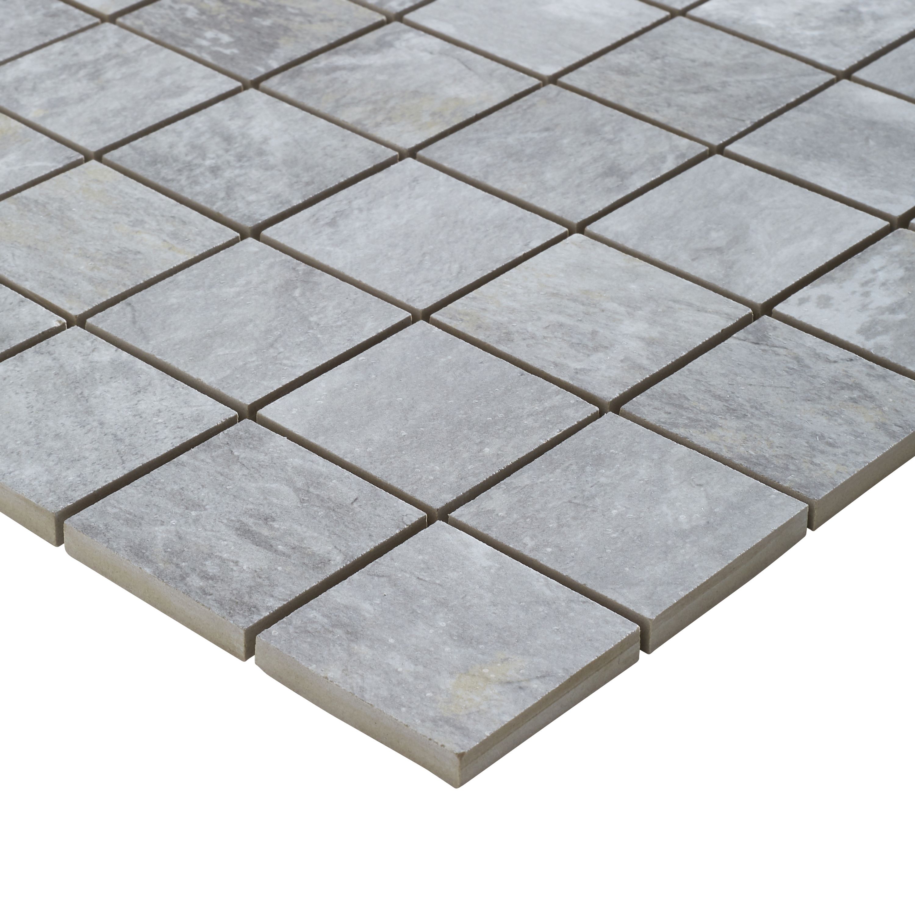 Shaded slate Grey Porcelain Mosaic tile sheet, (L)300mm (W)300mm