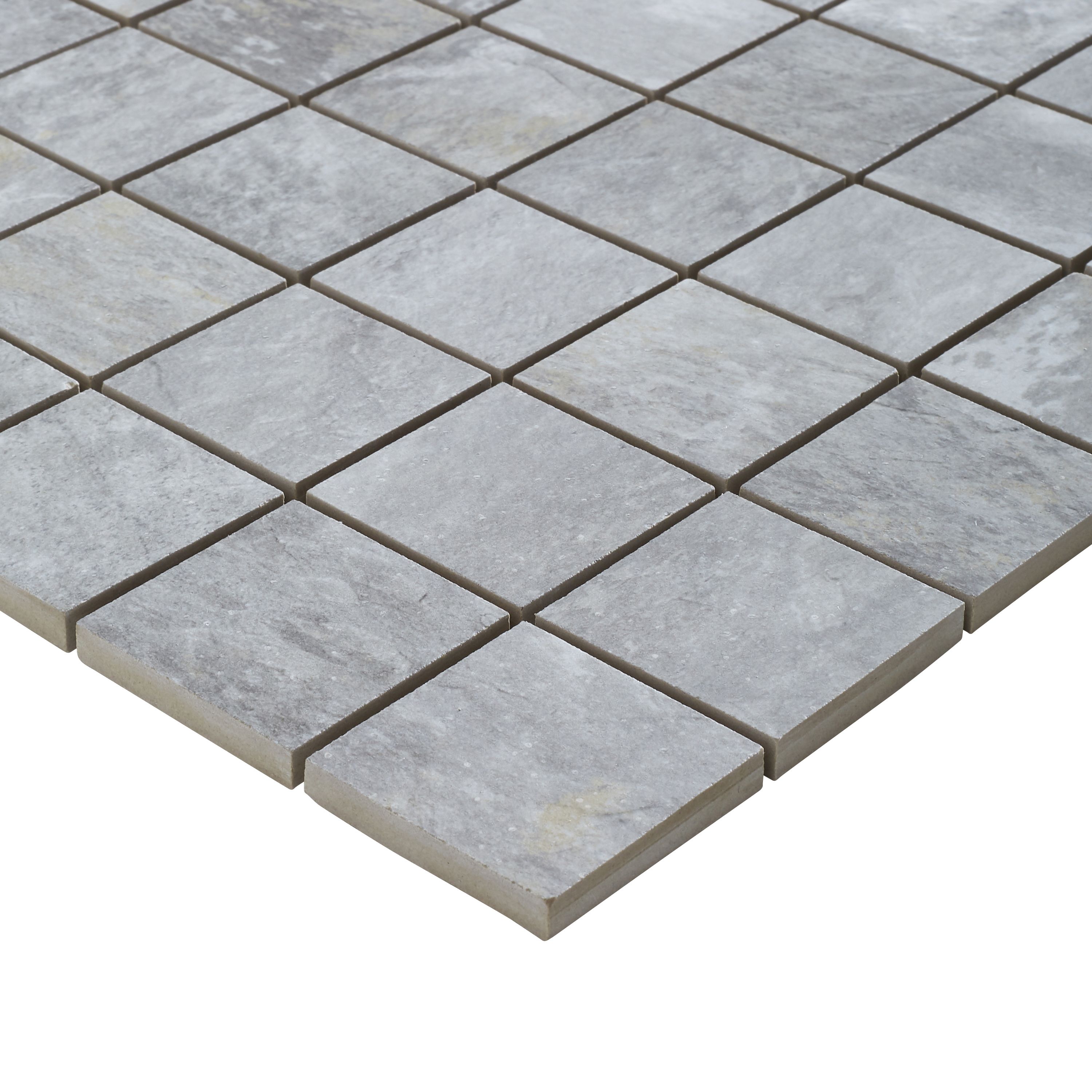 Shaded slate Grey Porcelain Mosaic tile sheet, (L)300mm (W)300mm