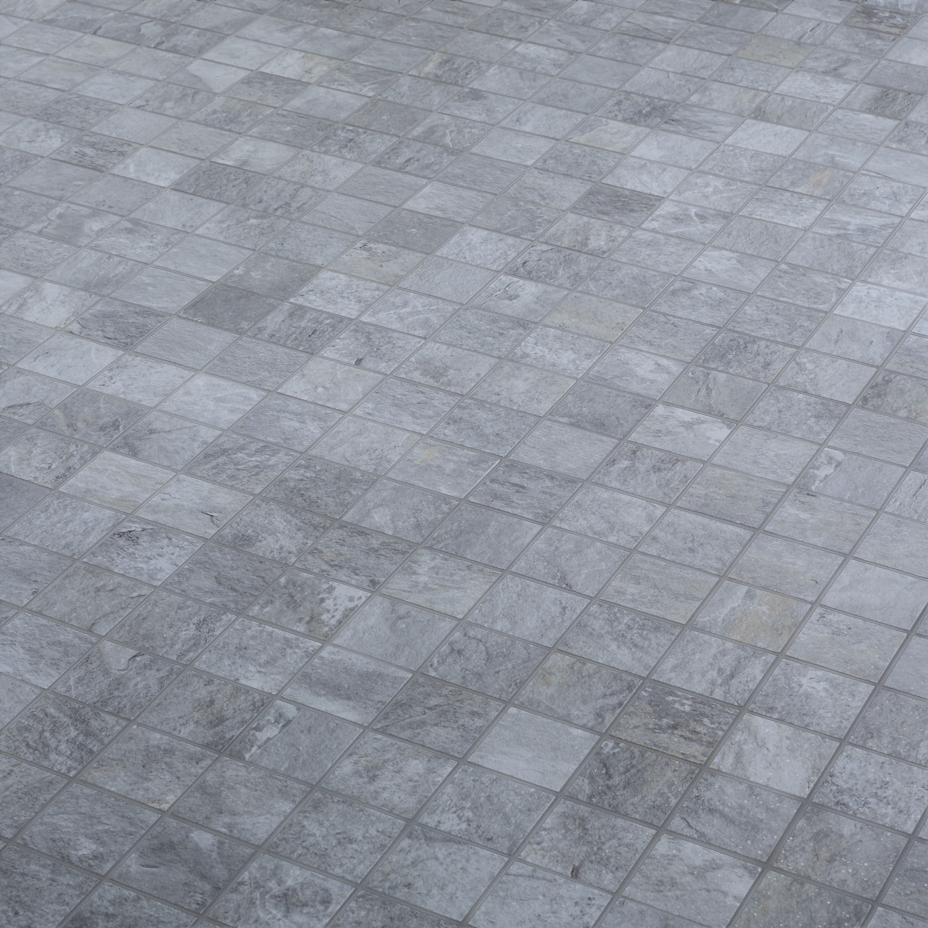 Shaded slate Grey Porcelain Mosaic tile sheet, (L)300mm (W)300mm