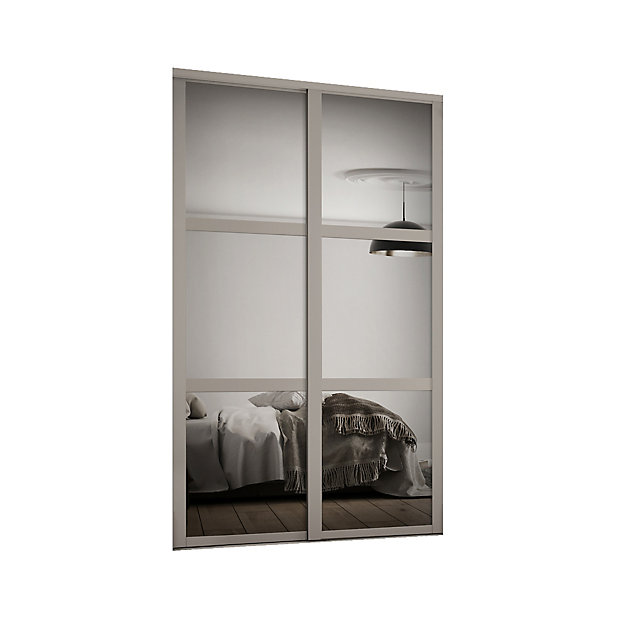 Shaker Contemporary Matt Stone Grey 3, 3 Panel Mirrored Closet Doors