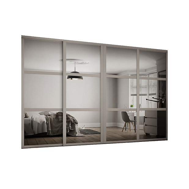 Shaker Contemporary Matt Stone Grey 3, 3 Panel Sliding Mirror Doors