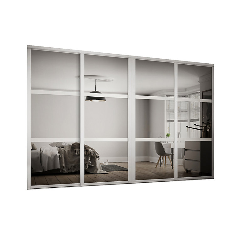 Shaker Contemporary Matt White 3 Panel, 3 Panel Mirrored Closet Doors