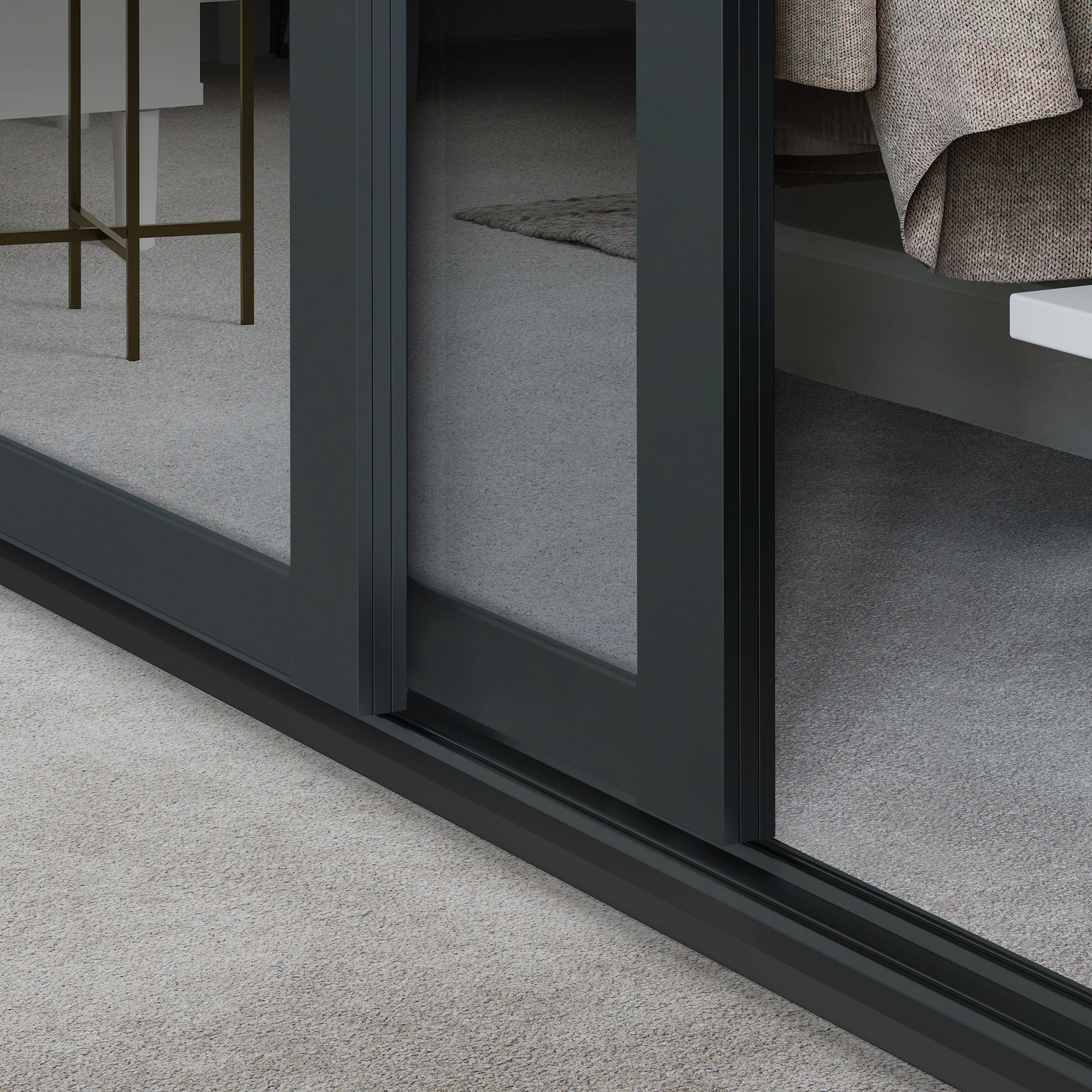 Shaker Mirrored Graphite 2 door Sliding Wardrobe Door kit (H)2260mm (W)1449mm