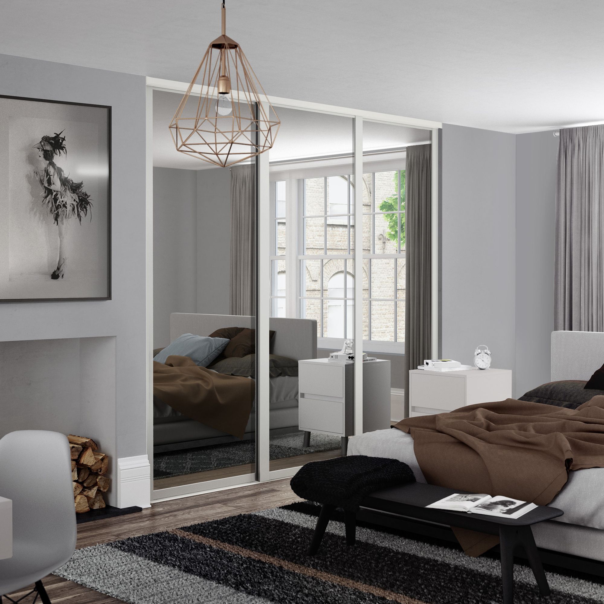Shaker With 3 mirror doors White 3 door Sliding Wardrobe Door kit (H)2260mm (W)1680mm