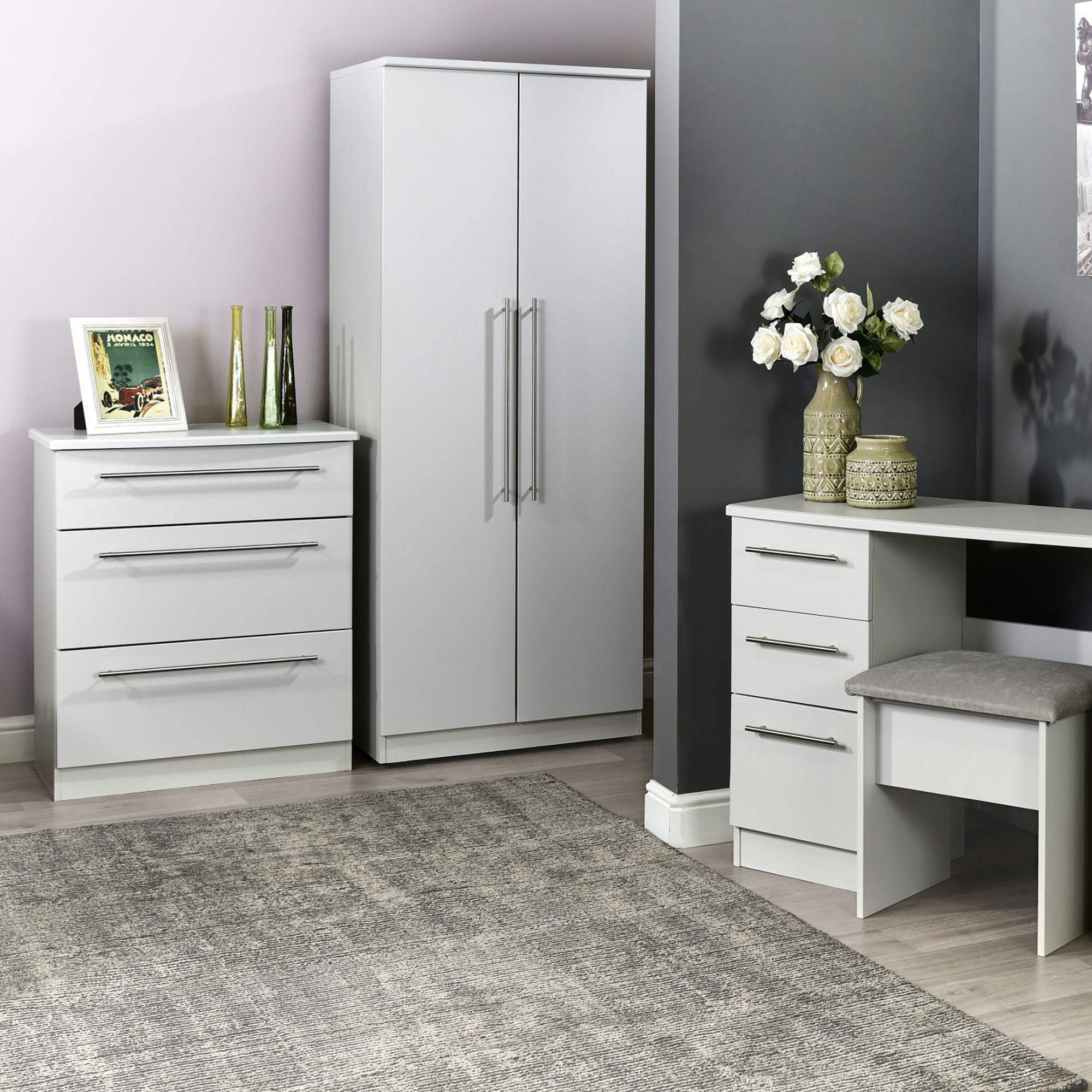 Sherwood Matt grey 5 Drawer Bedside chest (H)1075mm (W)765mm (D)415mm