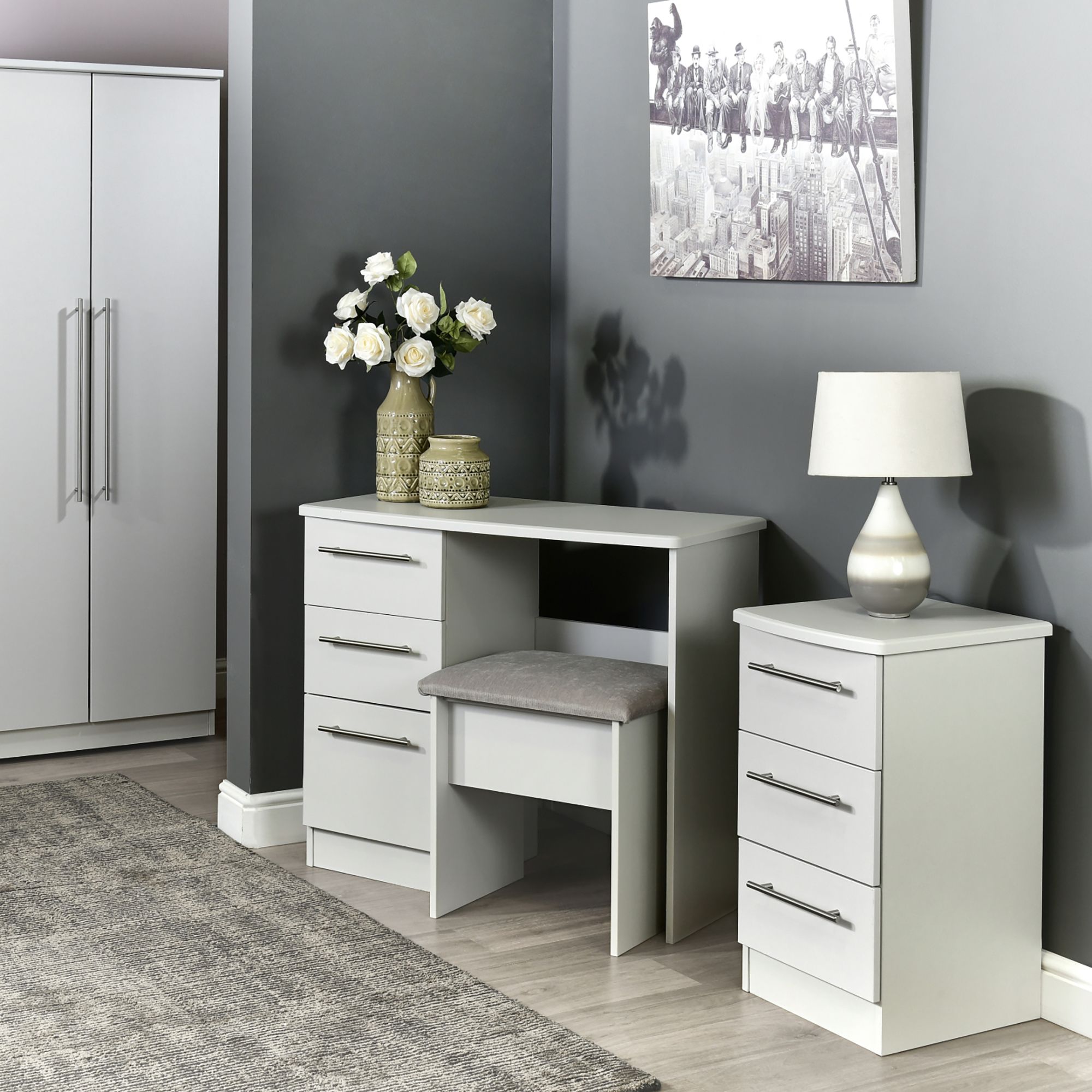 Sherwood Ready assembled Matt grey 2 Drawer Bedside table (H)505mm (W)395mm (D)415mm