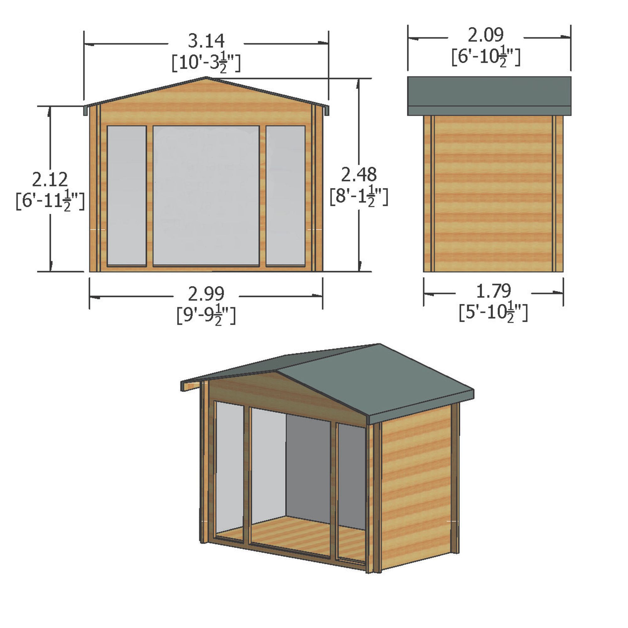 Shire Epping 10x6 ft Toughened glass & 2 windows Apex Wooden Cabin - Assembly service included