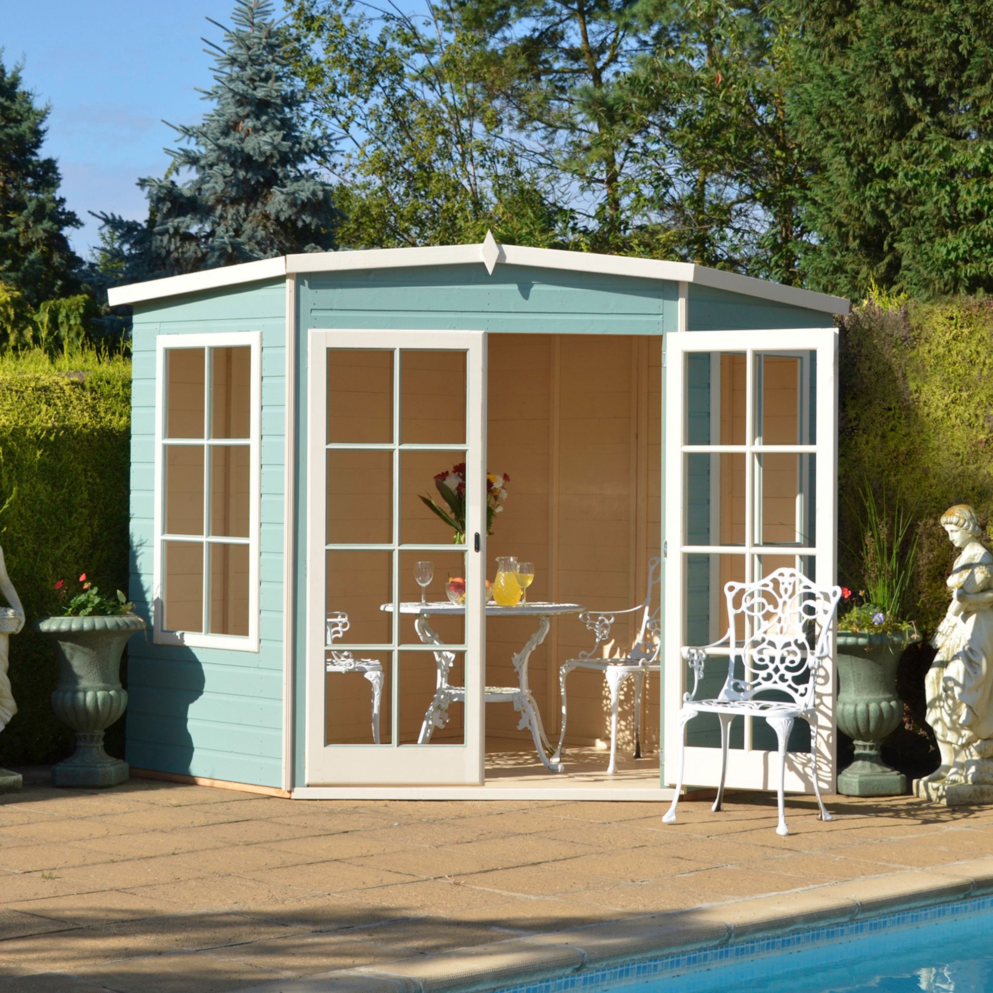 Shire Hampton 8x8 ft Toughened glass & 2 windows Pent Wooden Summer house - Assembly service included