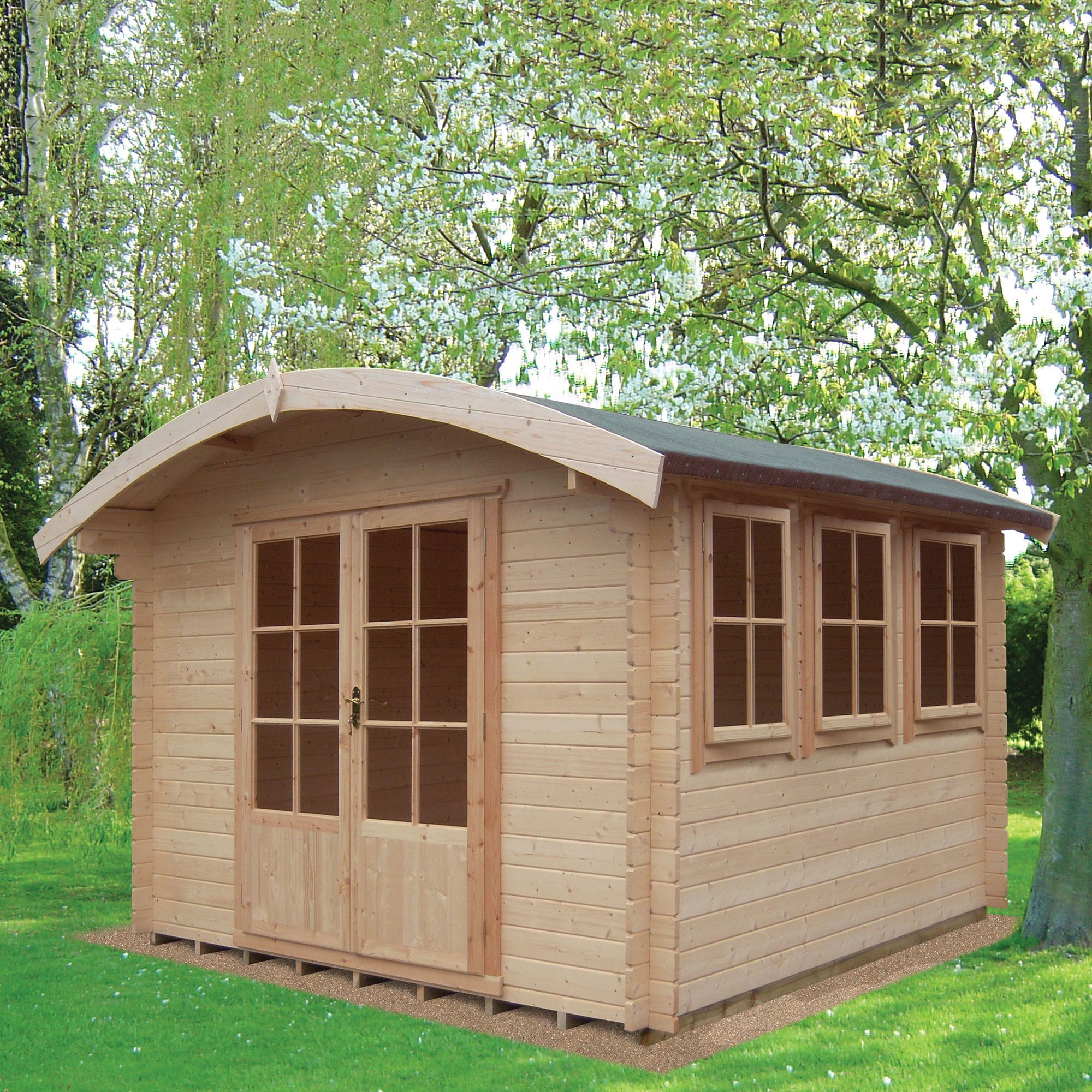 Shire Kilburn 10x12 ft Toughened glass & 3 windows Curved Wooden Cabin - Assembly service included