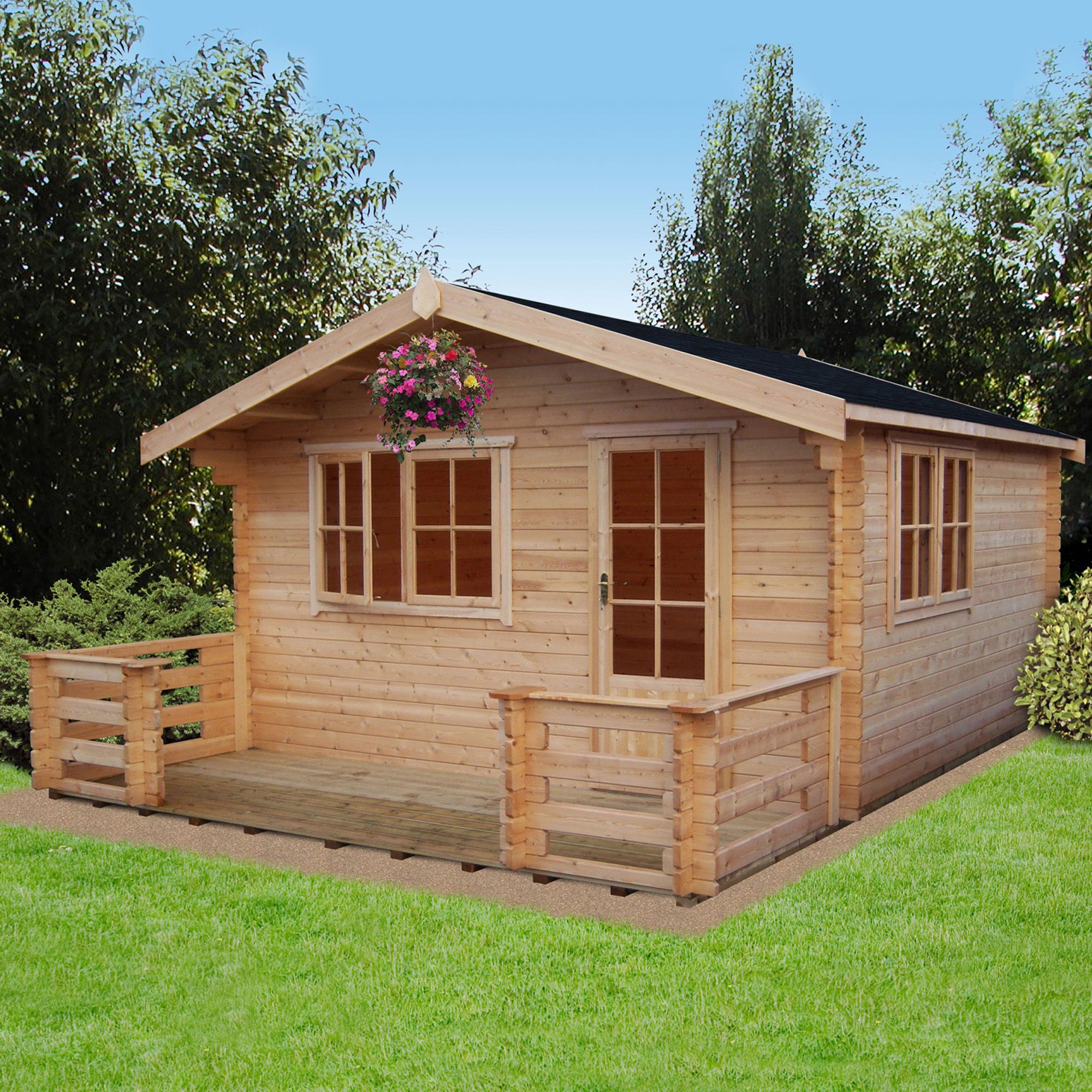 Shire Kinver 12x12 ft Toughened glass & 1 window Apex Wooden Cabin
