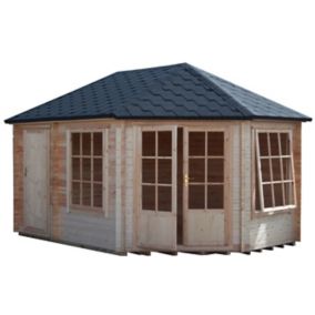 Shire Leygrove 10x14 ft Toughened glass & 2 windows Apex Wooden Cabin with Felt tile roof