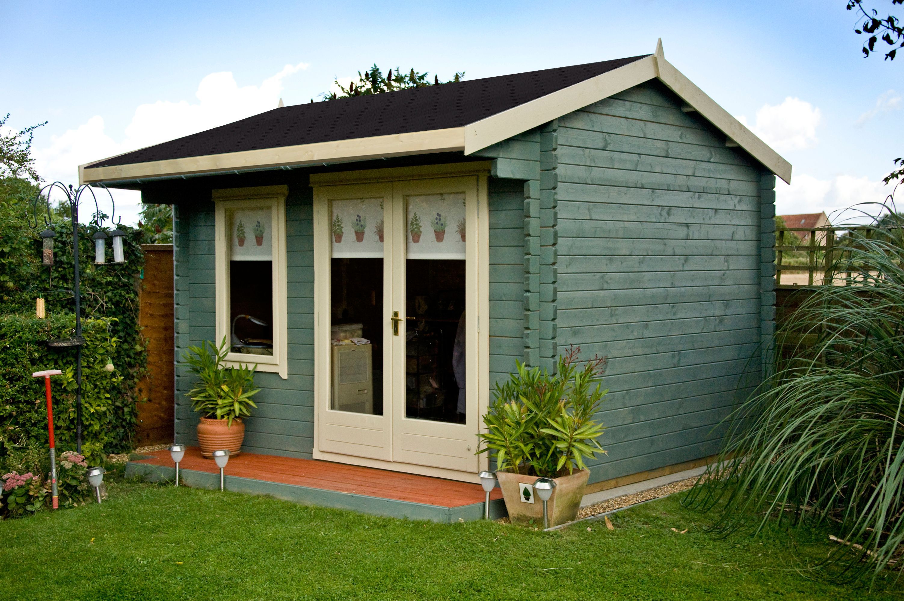 Shire Marlborough 10x12 ft Toughened glass & 1 window Apex Wooden Cabin with Felt tile roof