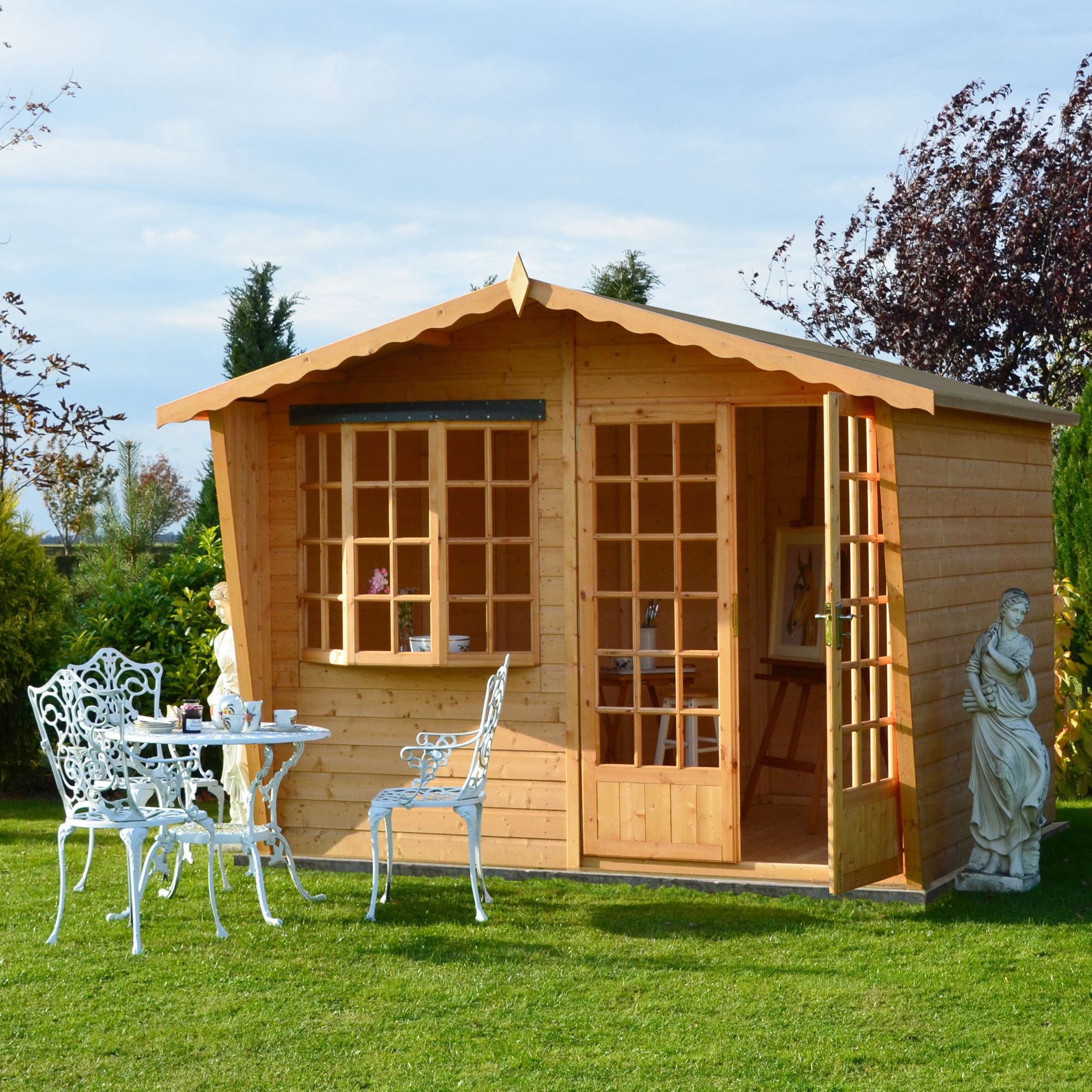 Shire Sandringham 10x10 ft & 1 window Apex Wooden Summer house with Felt tile roof - Assembly service included