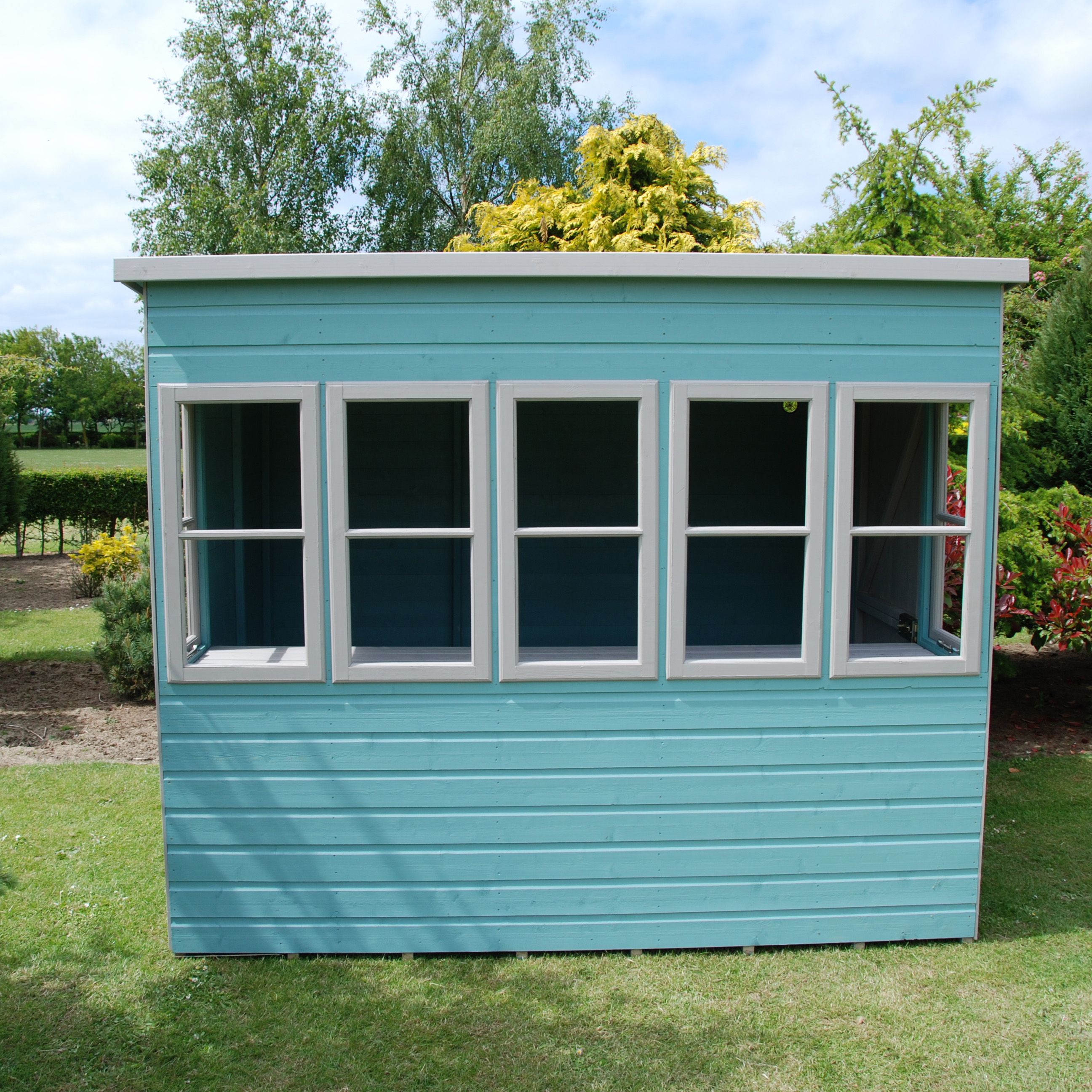 Shire Sun 8x8 ft & 5 windows Pent Wooden Summer house - Assembly service included