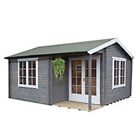 Shire Twyford 14x17 ft Toughened glass & 2 windows Apex Wooden Cabin with Felt tile roof