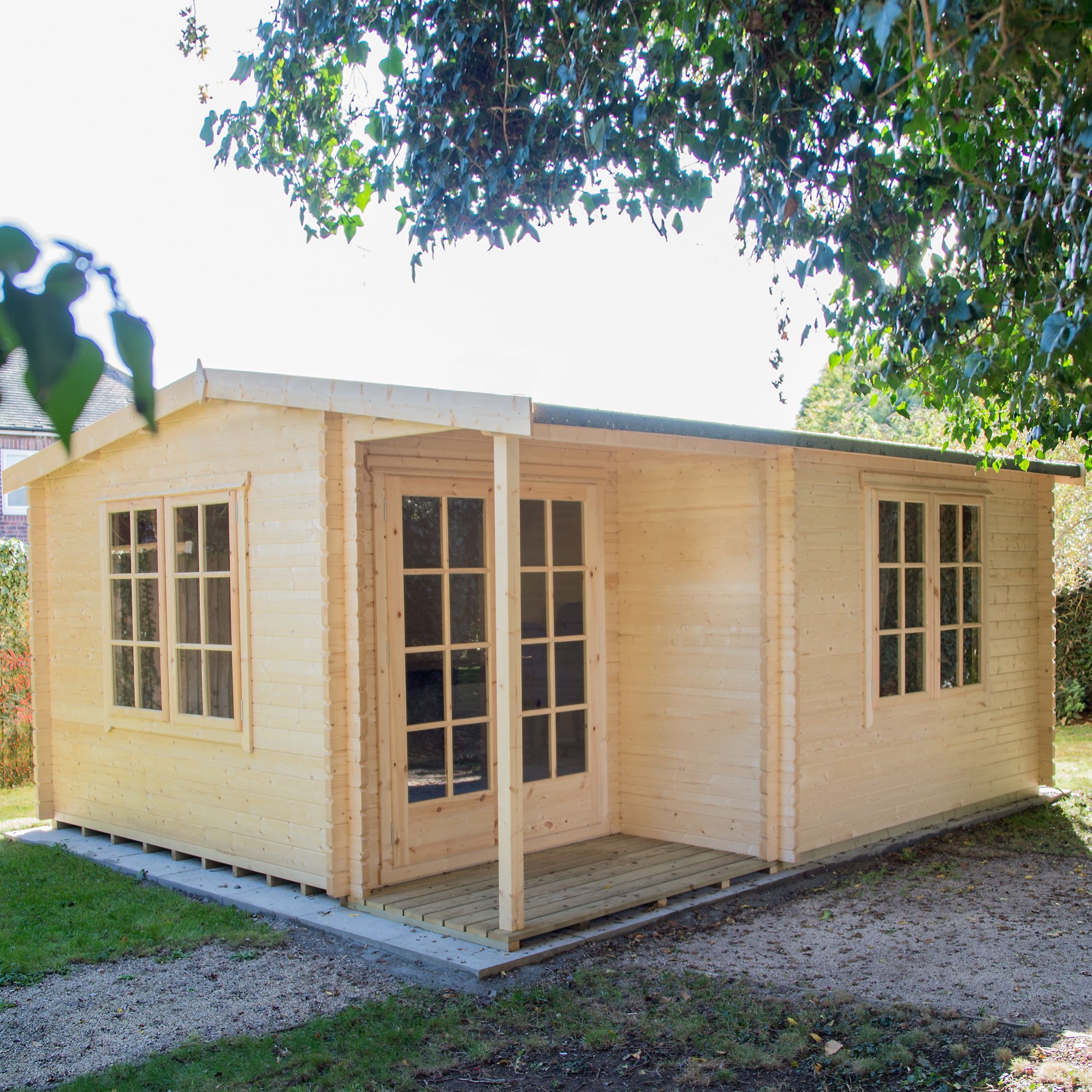 Shire Twyford 16x17 ft & 2 windows Apex Wooden Cabin with Felt tile roof - Assembly service included