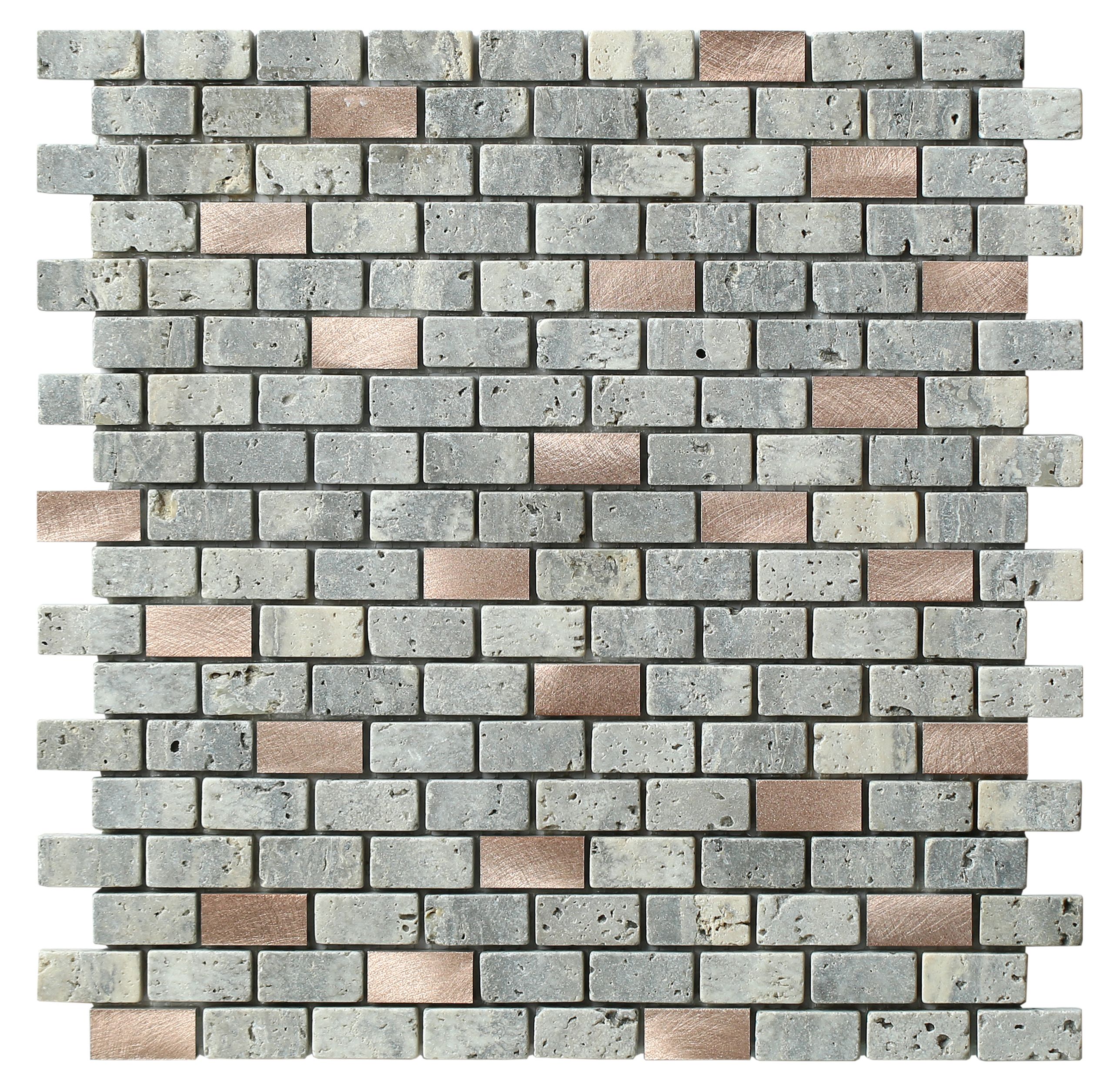 Shoreditch Grey Copper effect Natural stone Mosaic tile, (L)298mm (W)304mm