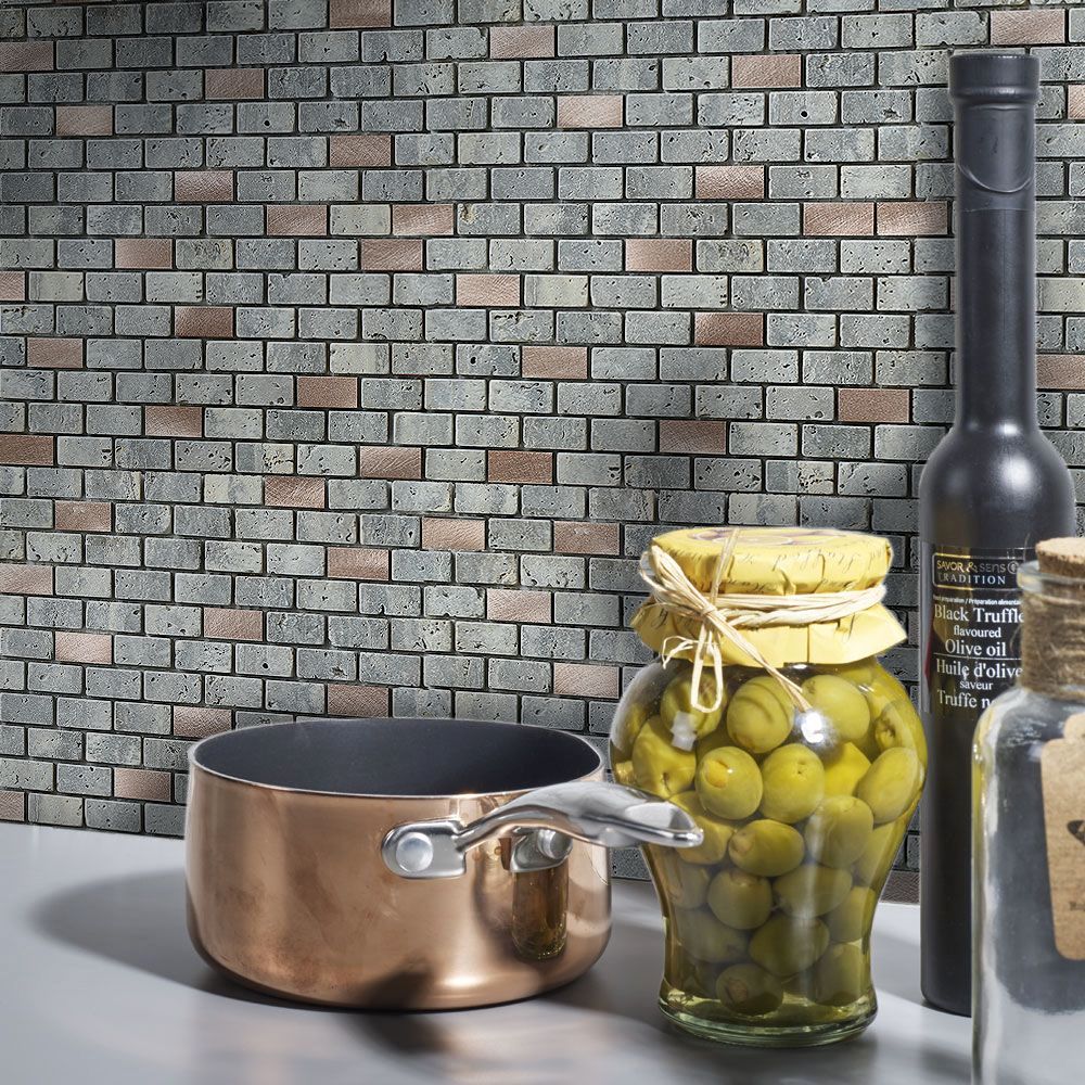 Shoreditch Grey Copper effect Natural stone Mosaic tile, (L)298mm (W)304mm