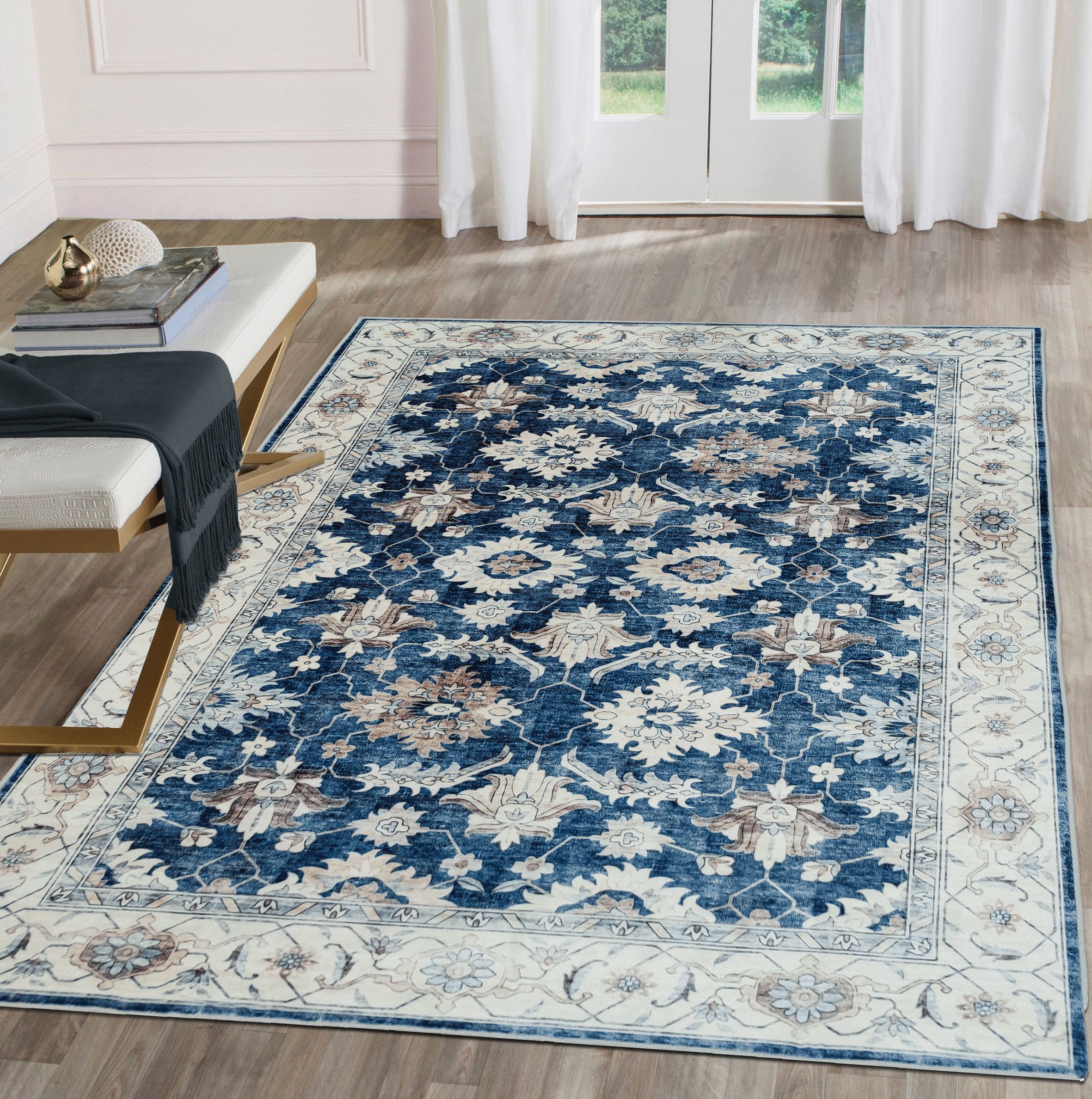 Silk Road Blue Jurdar Medium Rug, (L)160cm x (W)120cm