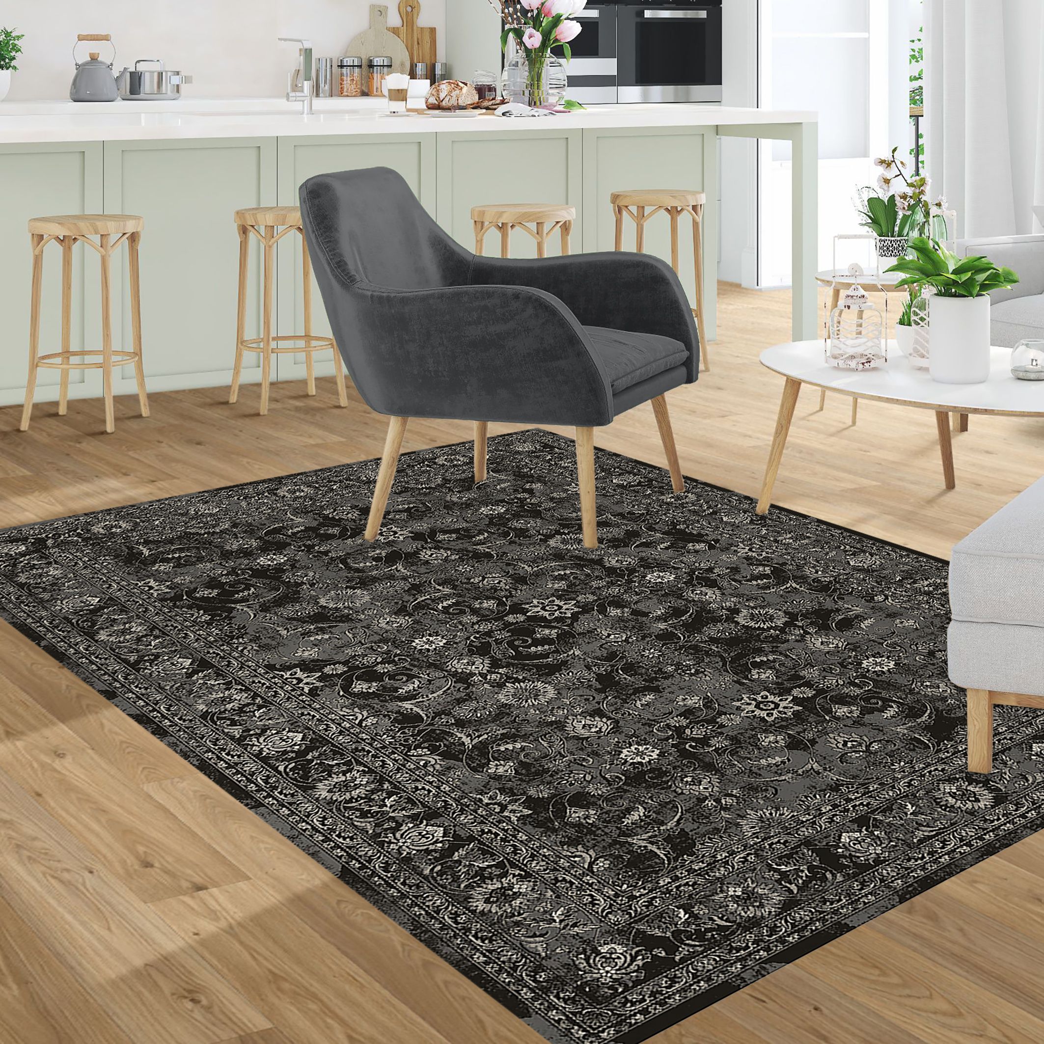 Silk Road Charcoal Nuza Medium Rug, (L)160cm x (W)120cm
