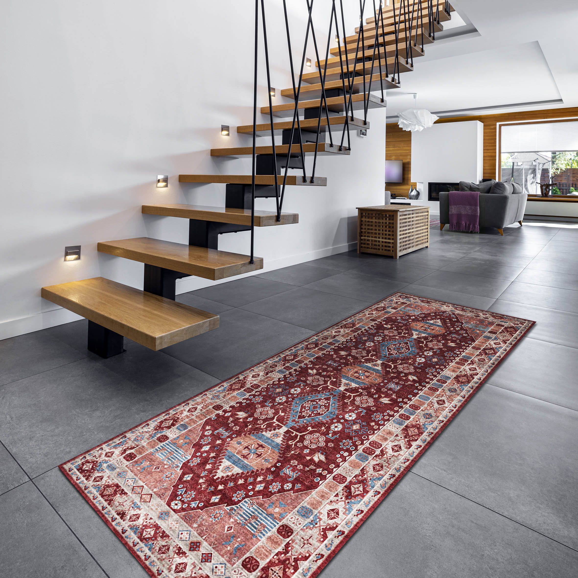 Silk Road Red Madar Medium Runner, (L)180cm x (W)60cm