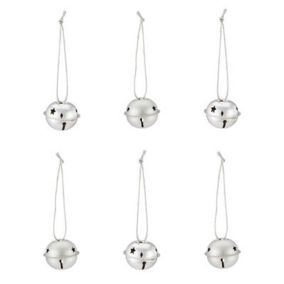 Silver Metallic effect Metal Bells Bauble, Set of 6