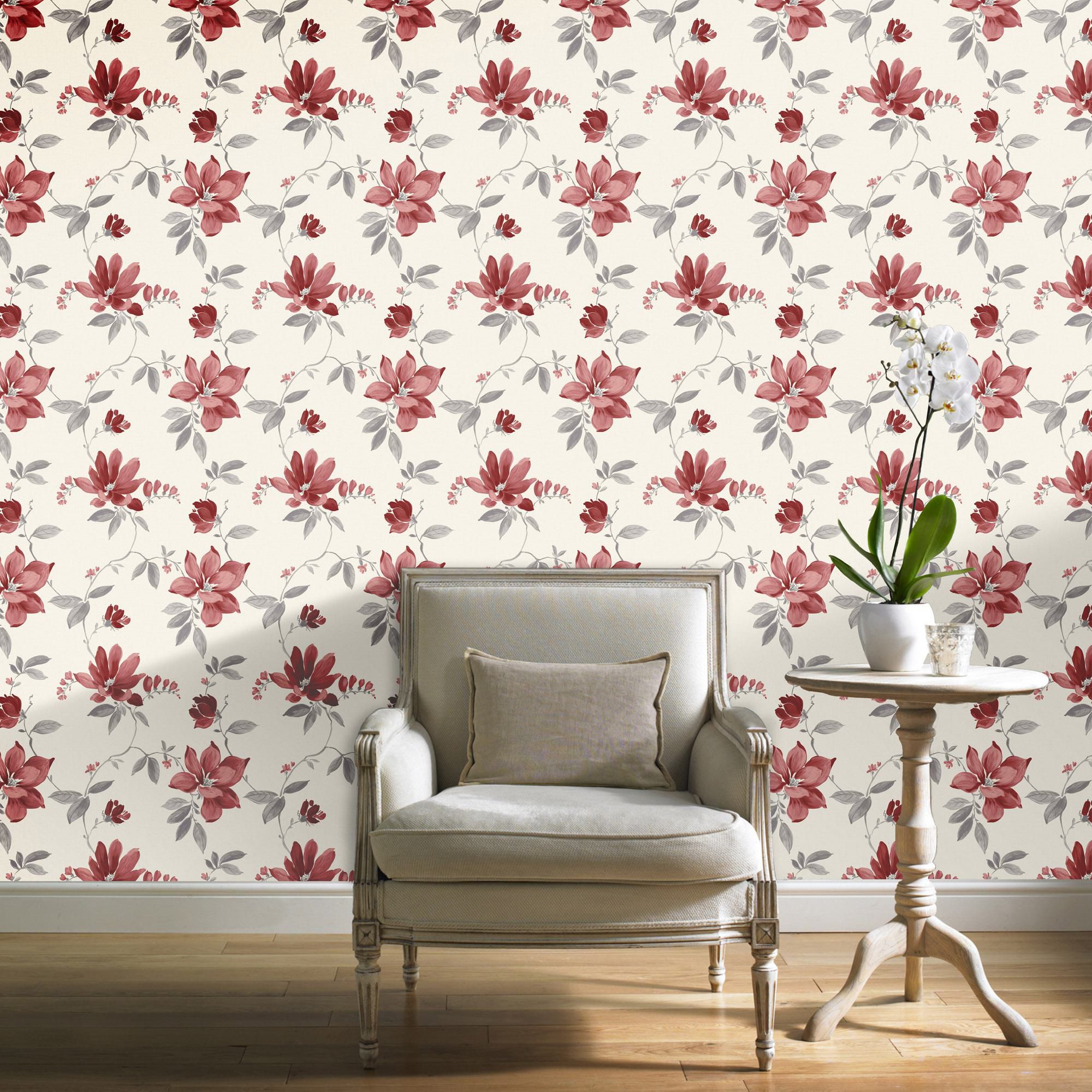 Silwood Magnolia Red Smooth Wallpaper