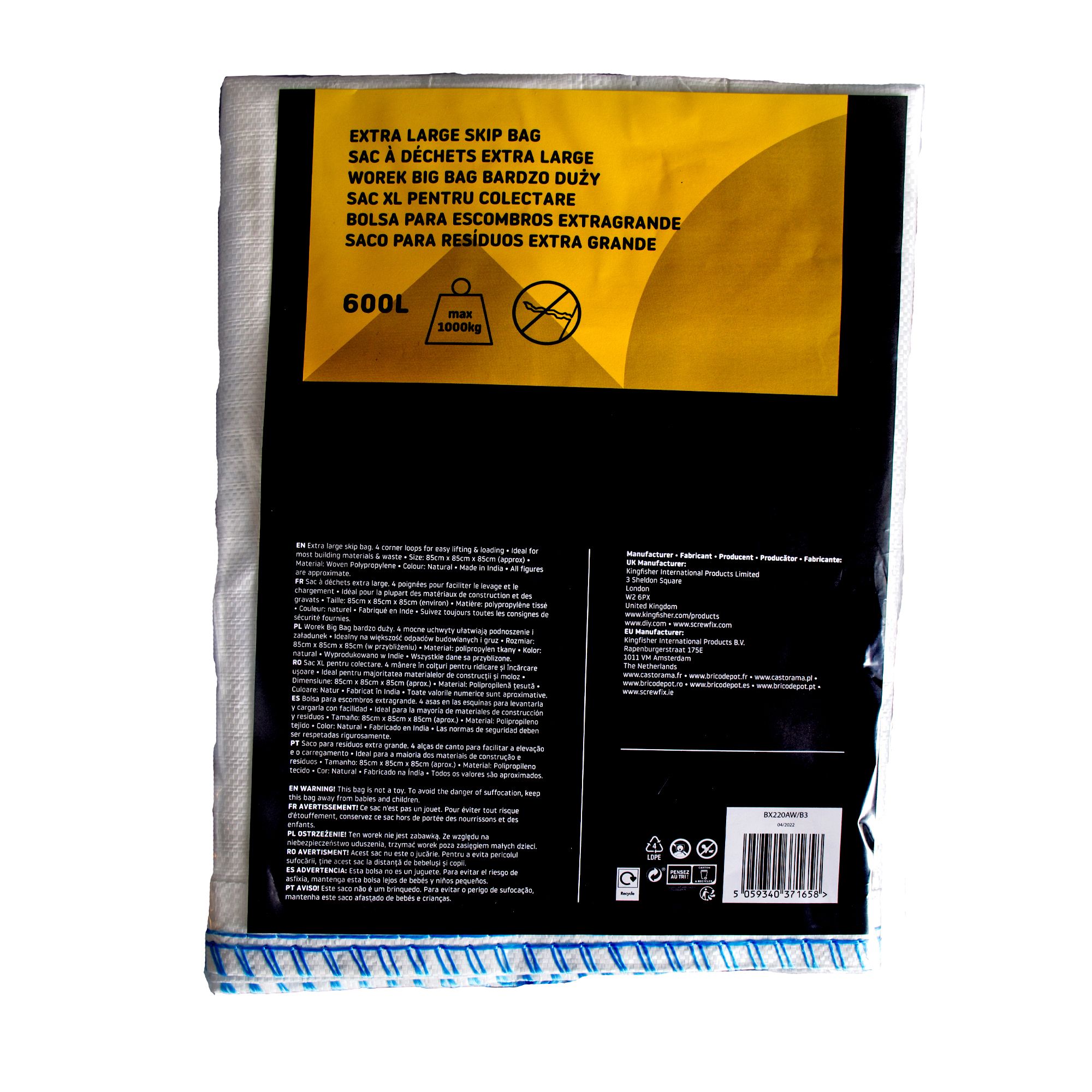 Site Heavy duty white Skip bag 600L 1000kg