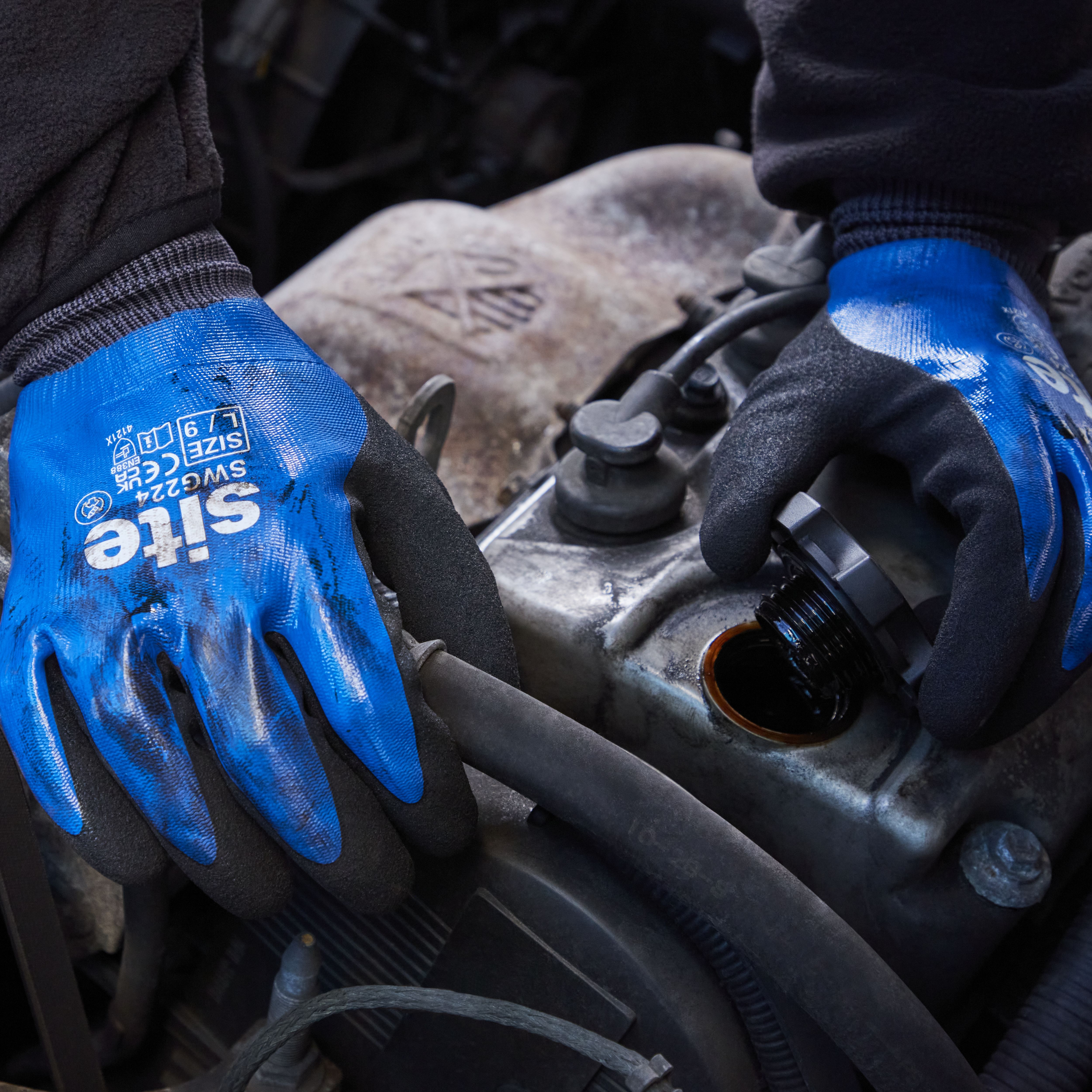 Site Nitrile & polyester Blue & black Grip glove, Large