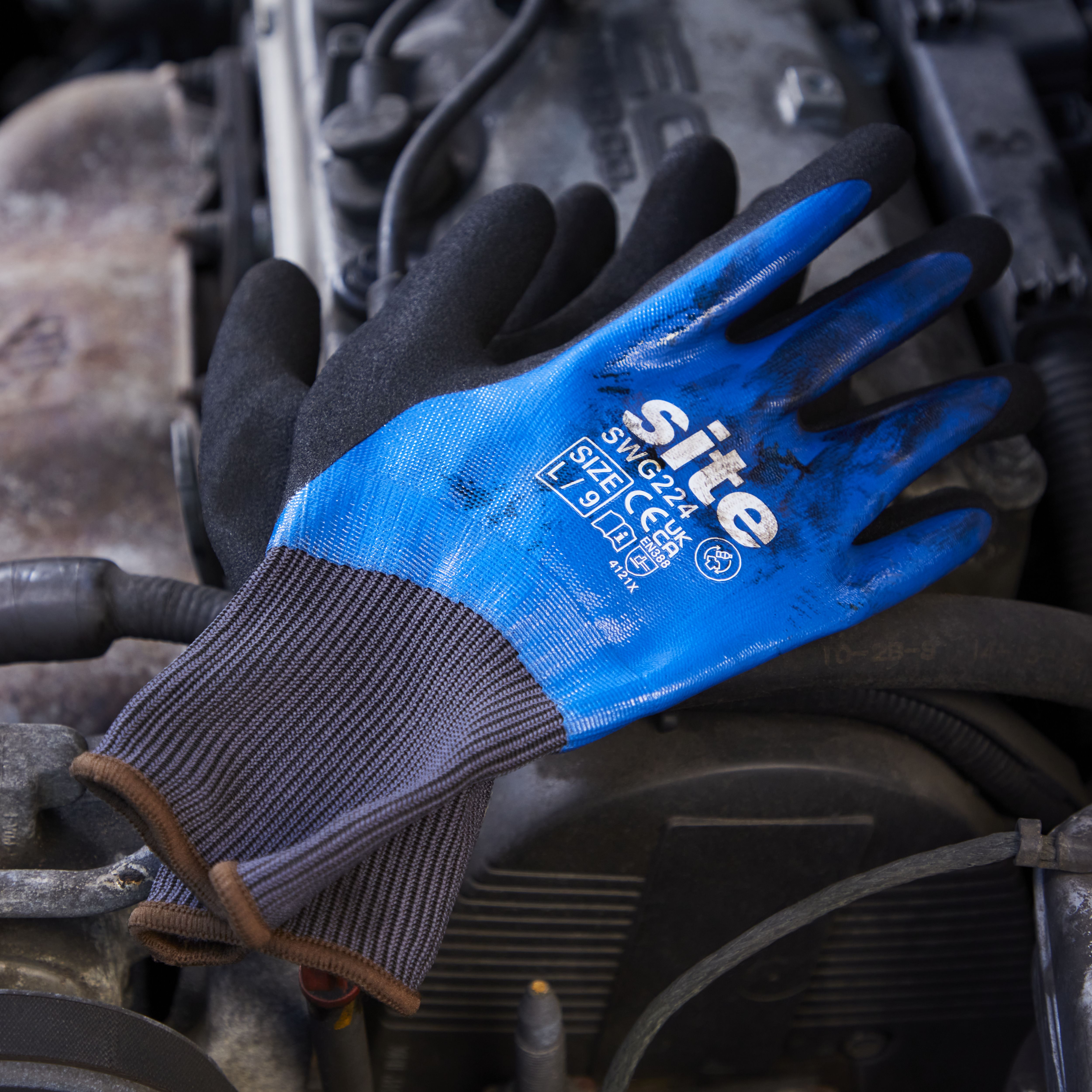Site Nitrile & polyester Blue & black Grip glove, Large