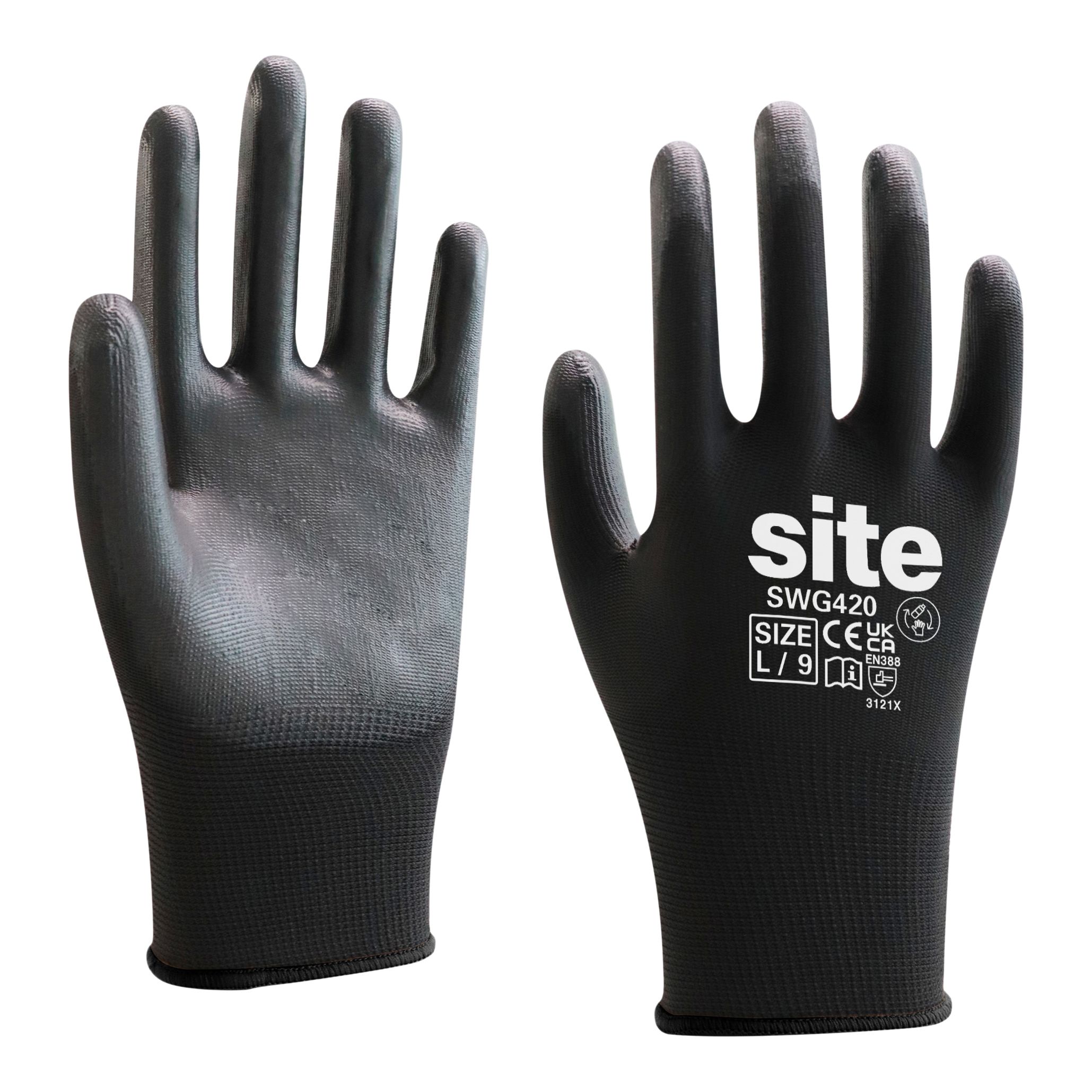 Site Polyester Black Gloves, Large