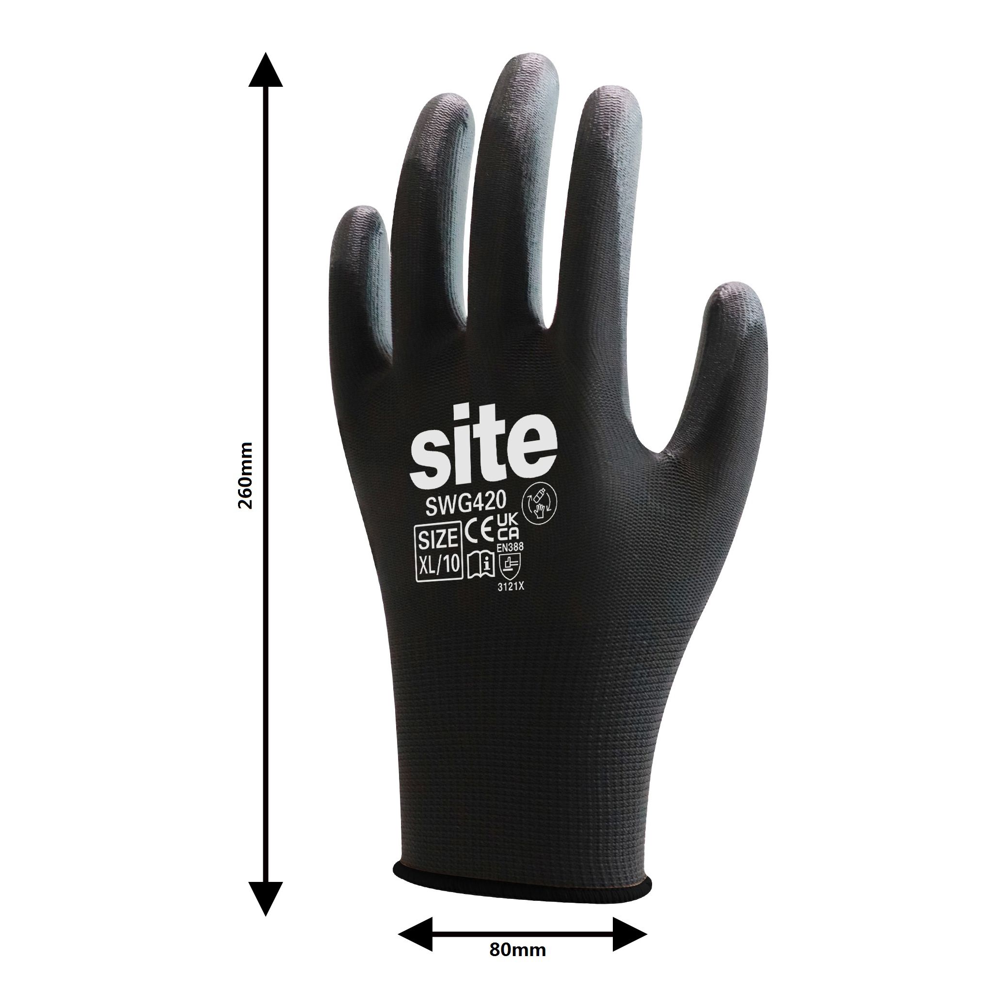Site Polyester Black Gloves, X Large