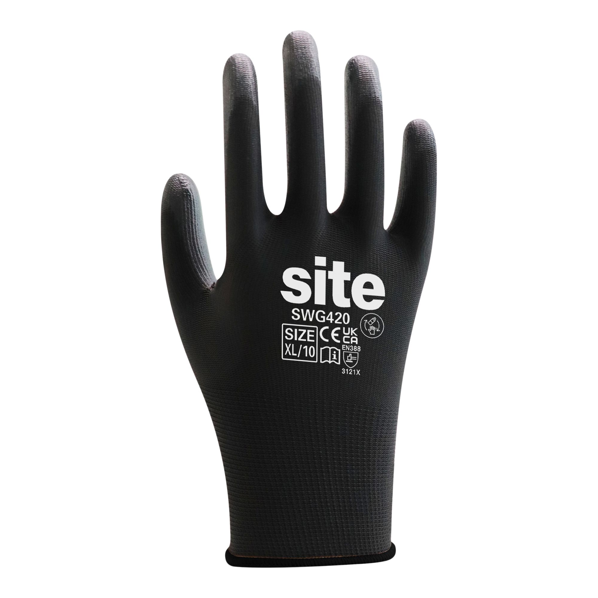Site Polyester Black Gloves, X Large