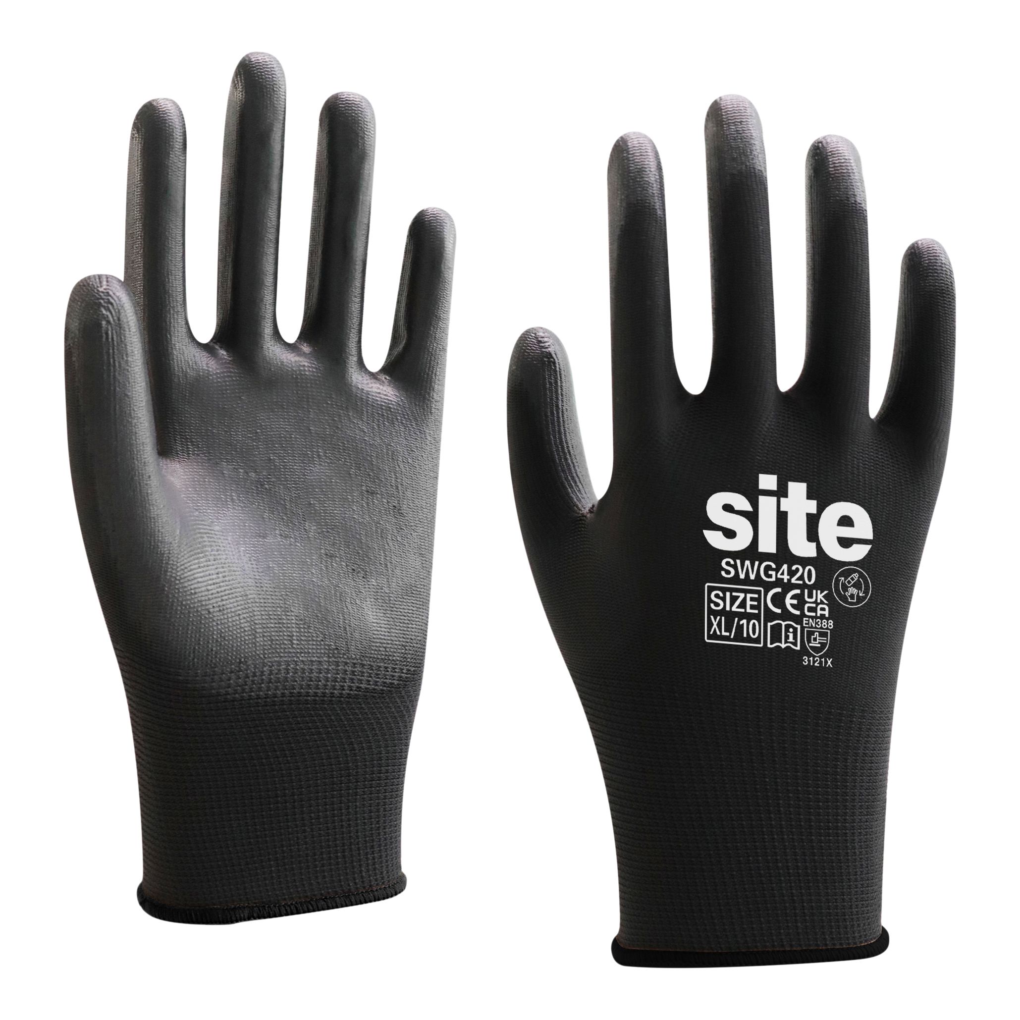 Site Polyester Black Gloves, X Large