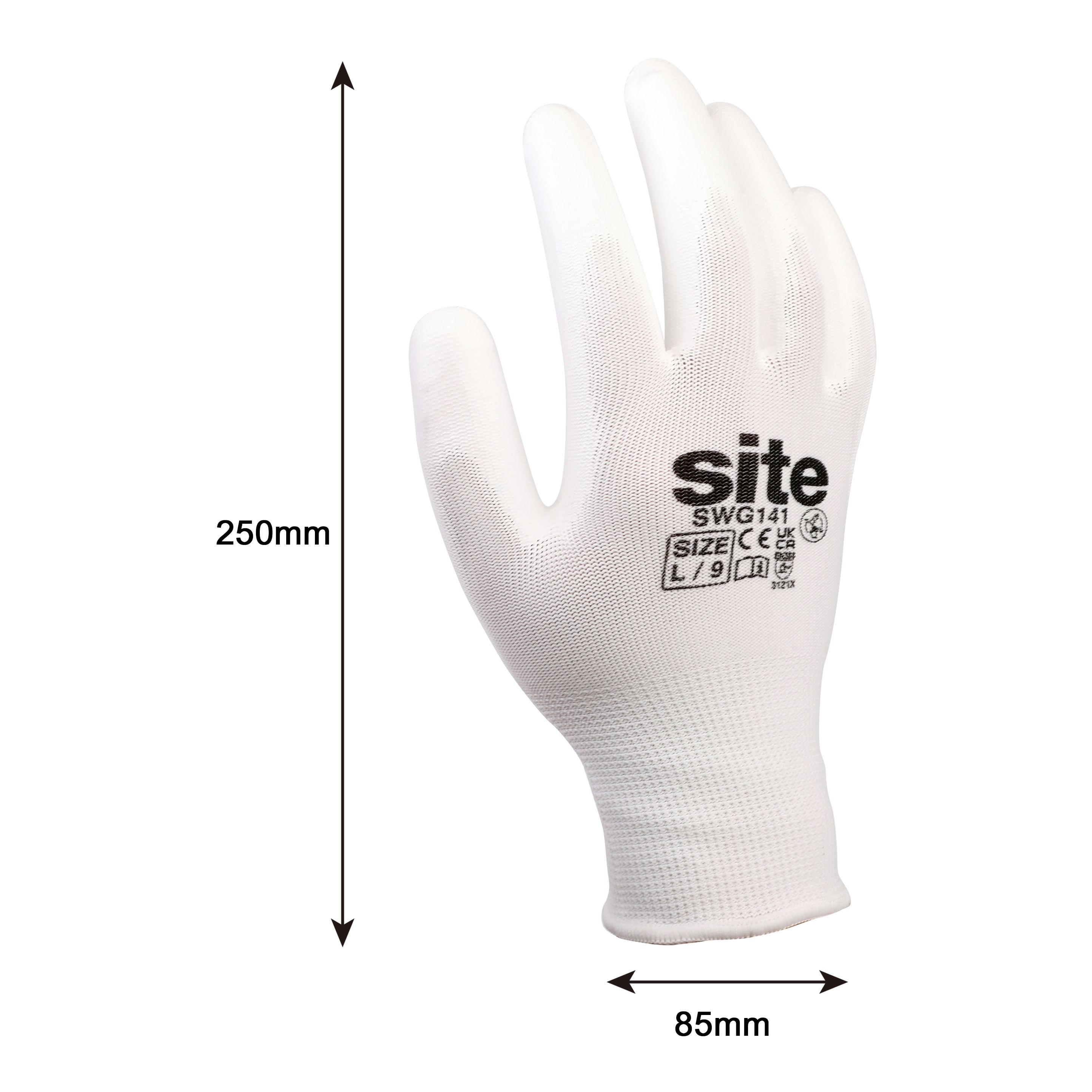 Site Polyester (PES) & polyurethane (PU) White Specialist handling gloves, Large
