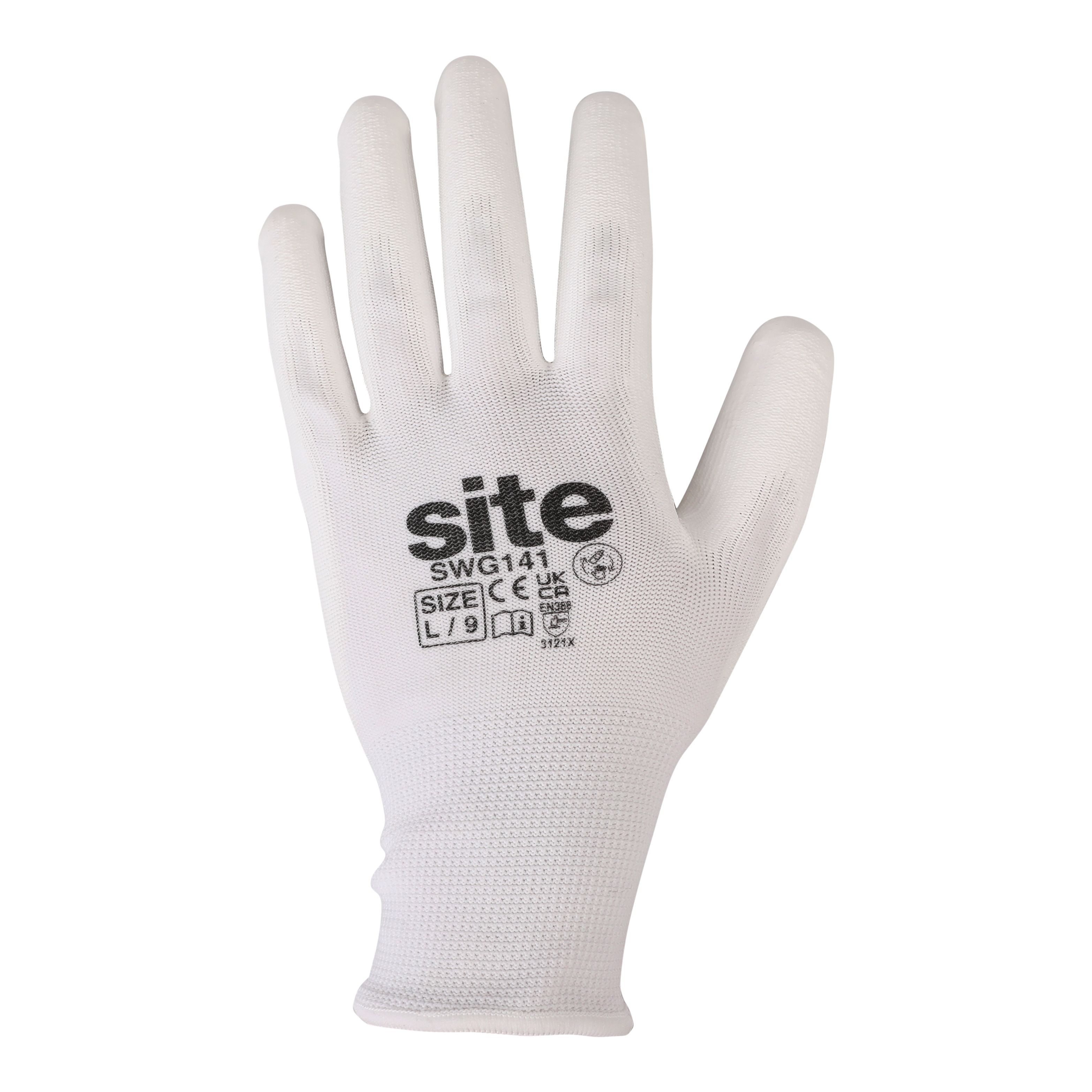 Site Polyester (PES) & polyurethane (PU) White Specialist handling gloves, Large