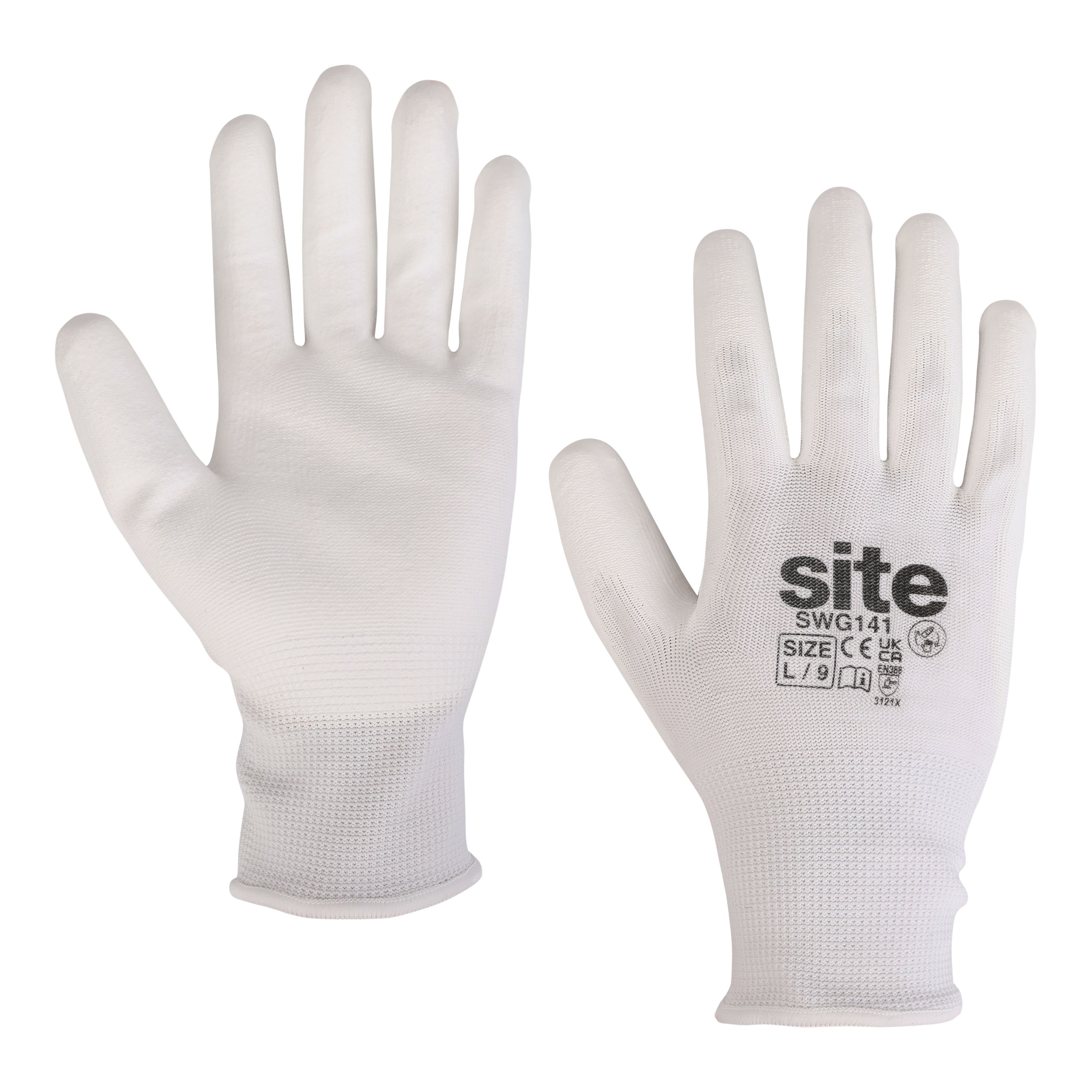 Site Polyester (PES) & polyurethane (PU) White Specialist handling gloves, Large