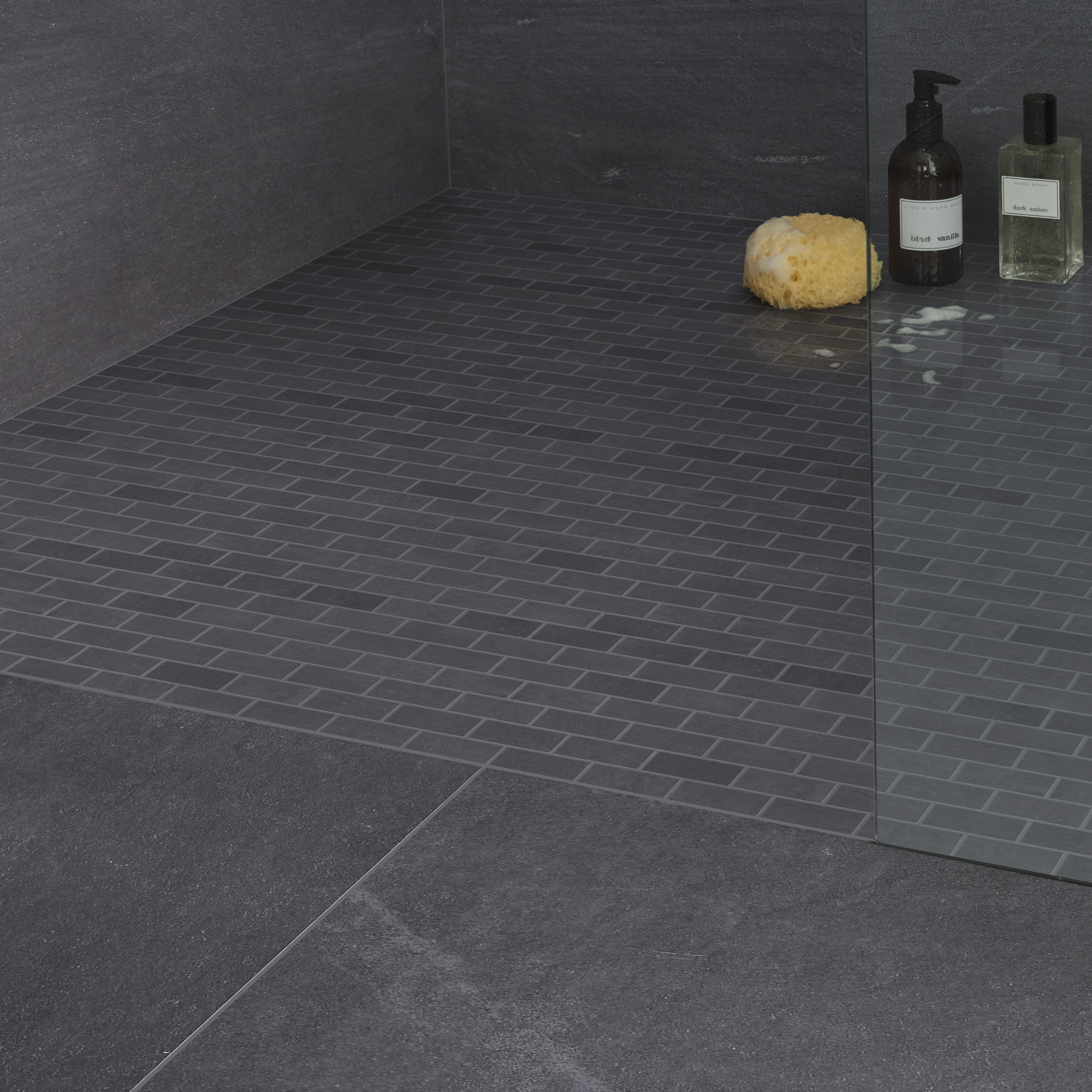 Slate Anthracite Polished Natural stone Mosaic tile sheet, (L)300mm (W)300mm
