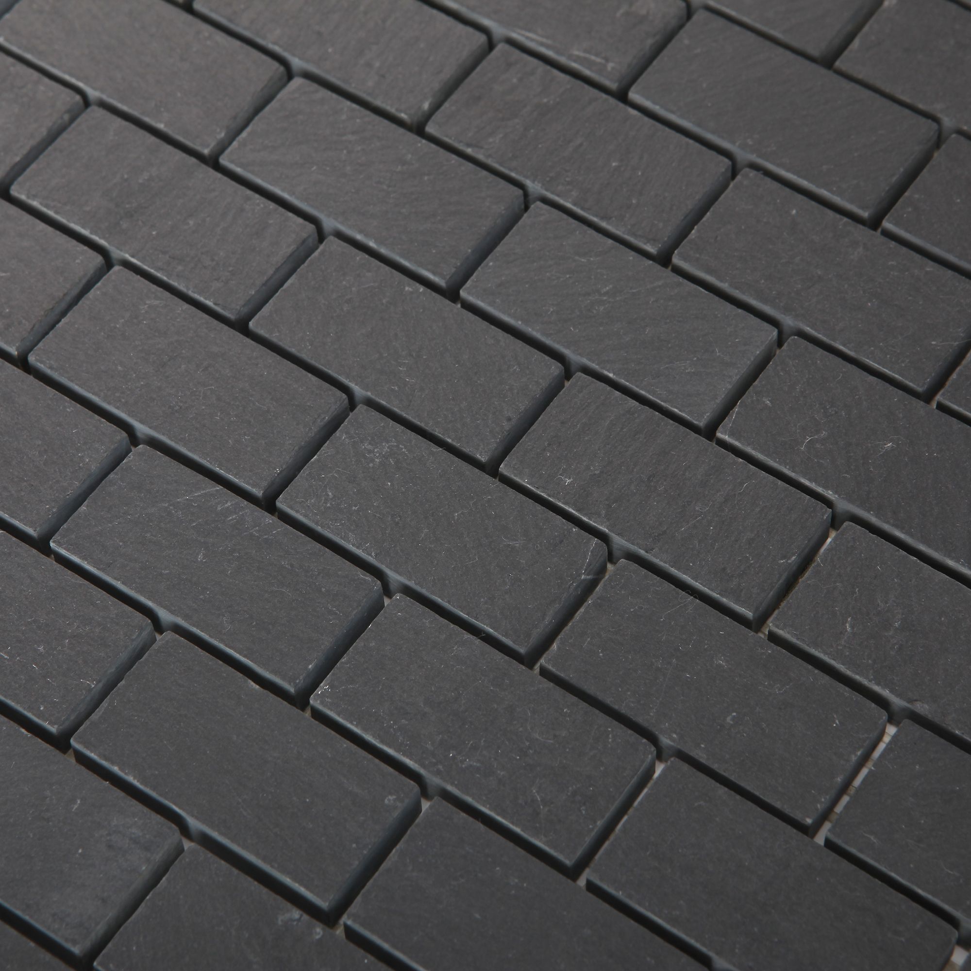 Slate Anthracite Polished Natural stone Mosaic tile sheet, (L)300mm (W)300mm