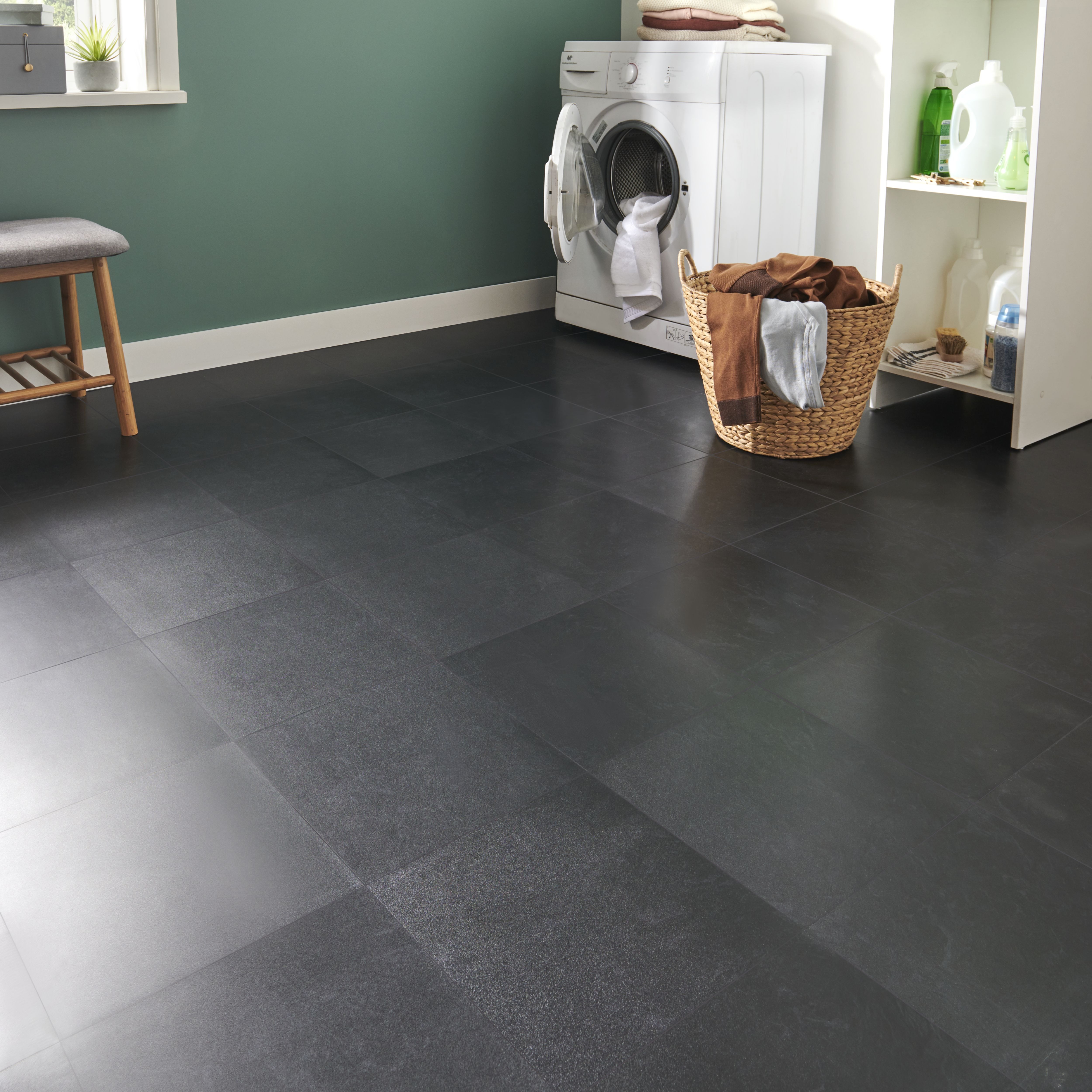 Slate Tile Stone effect Self adhesive Vinyl tile, Pack of 13
