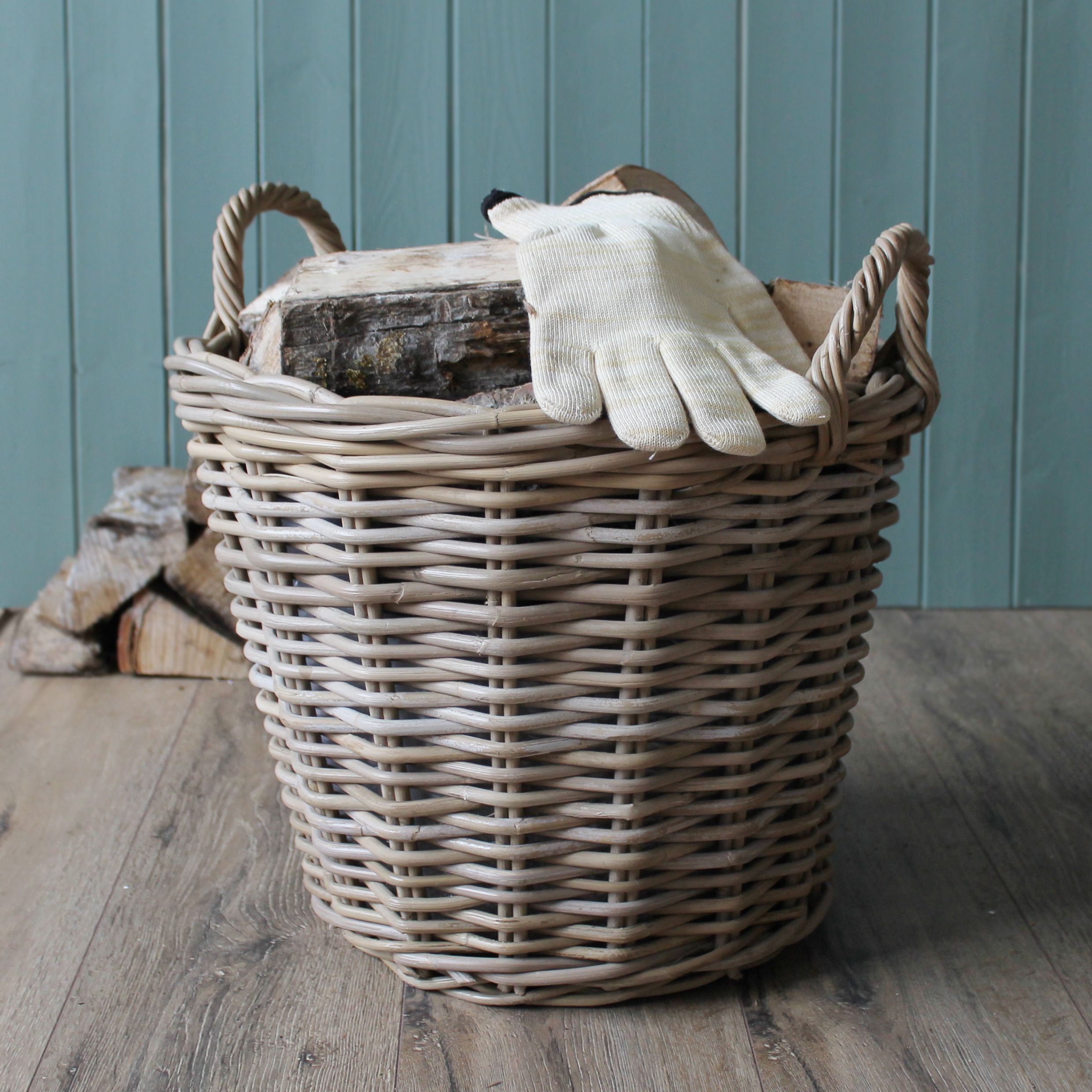 Slemcka Mansion Contemporary Natural Wicker Log basket (H)380mm (D)400mm