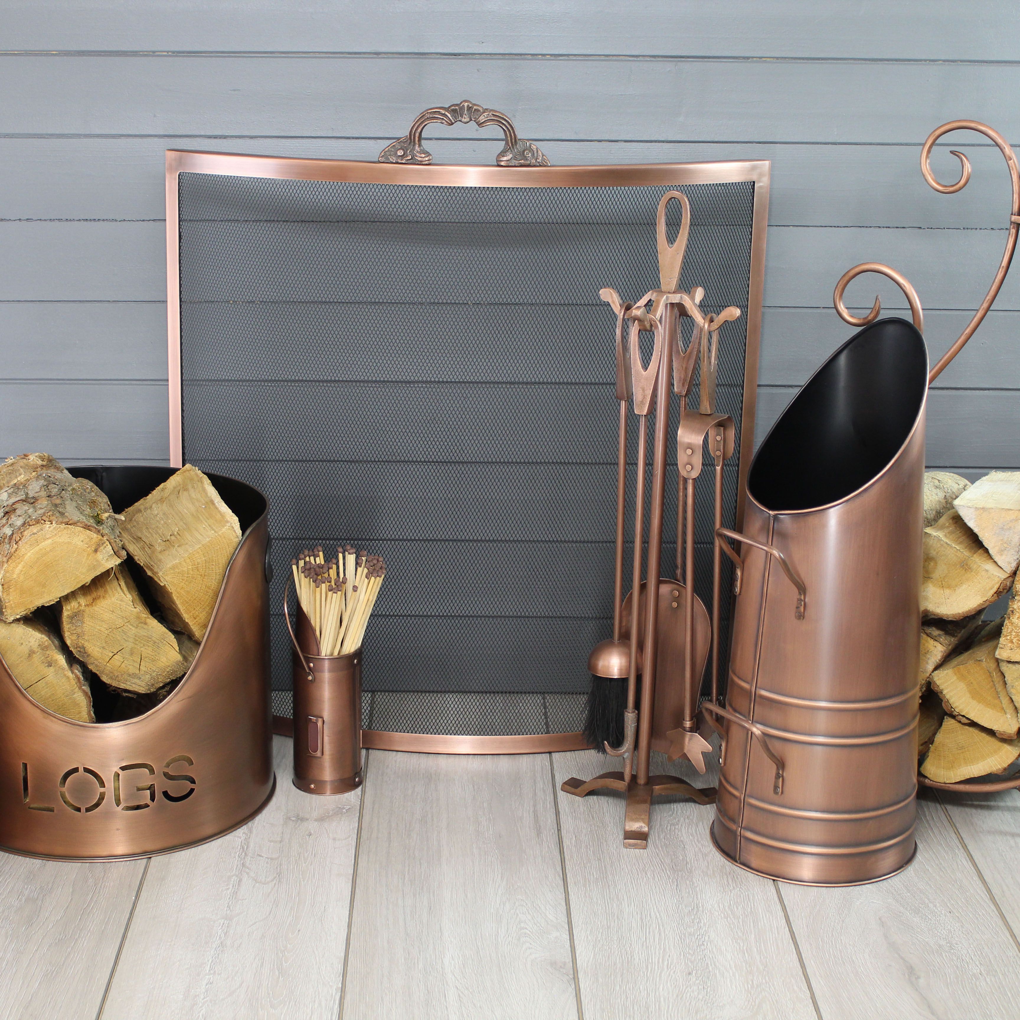 Slemcka Traditional Antique copper effect Steel Log basket (H)290mm (D)330mm